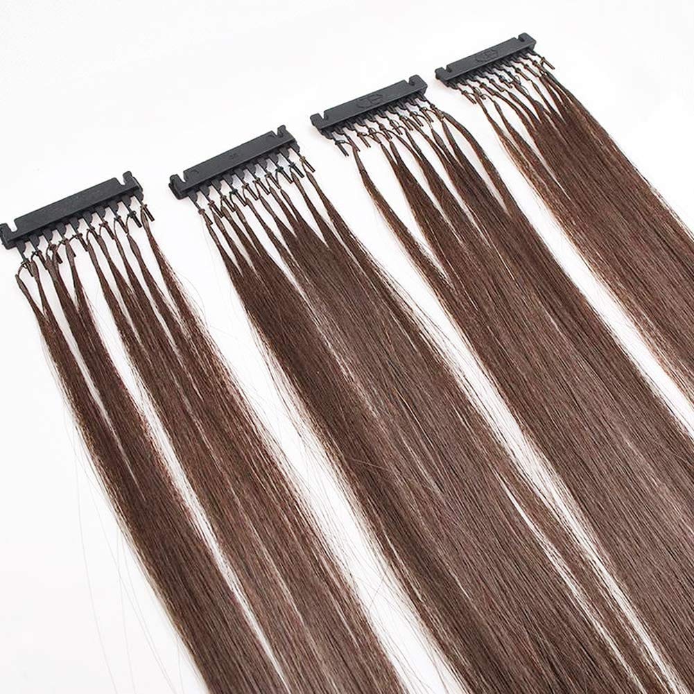 Extensiones de cabello 6D Cabello humano, Extensión de cabello invisible marrón oscuro Cabello virgen Remy, Extensión de plumas rápida sin rastro para mujeres, 10 filas,24inch