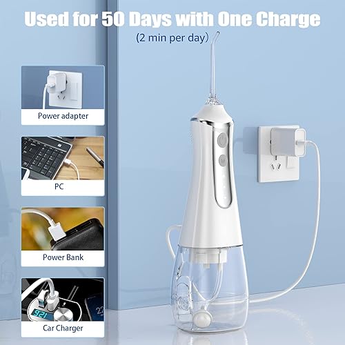 Miniatura 8 de Irrigador dental de agua para dientes 5 modos de irrigador bucal portátil IPX7 impermeable irrigador bucal de 101fl oz 4 chorros potente batería