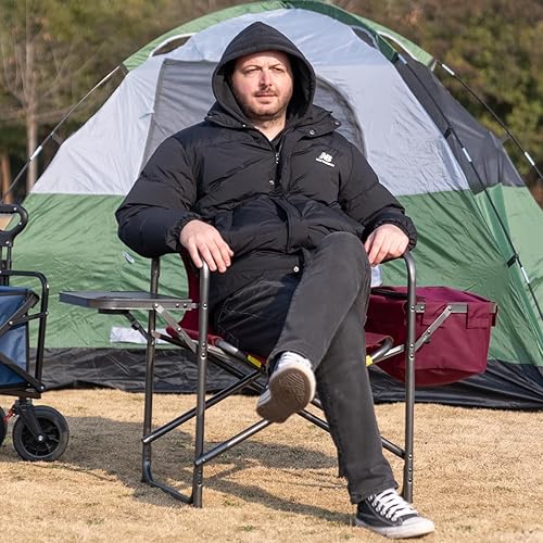Miniatura 2 de Director - Juego de 2 sillas de campamento con bolsa enfriadora y bandeja lateral plegable, silla de césped plegable resistente de 400 libras, silla