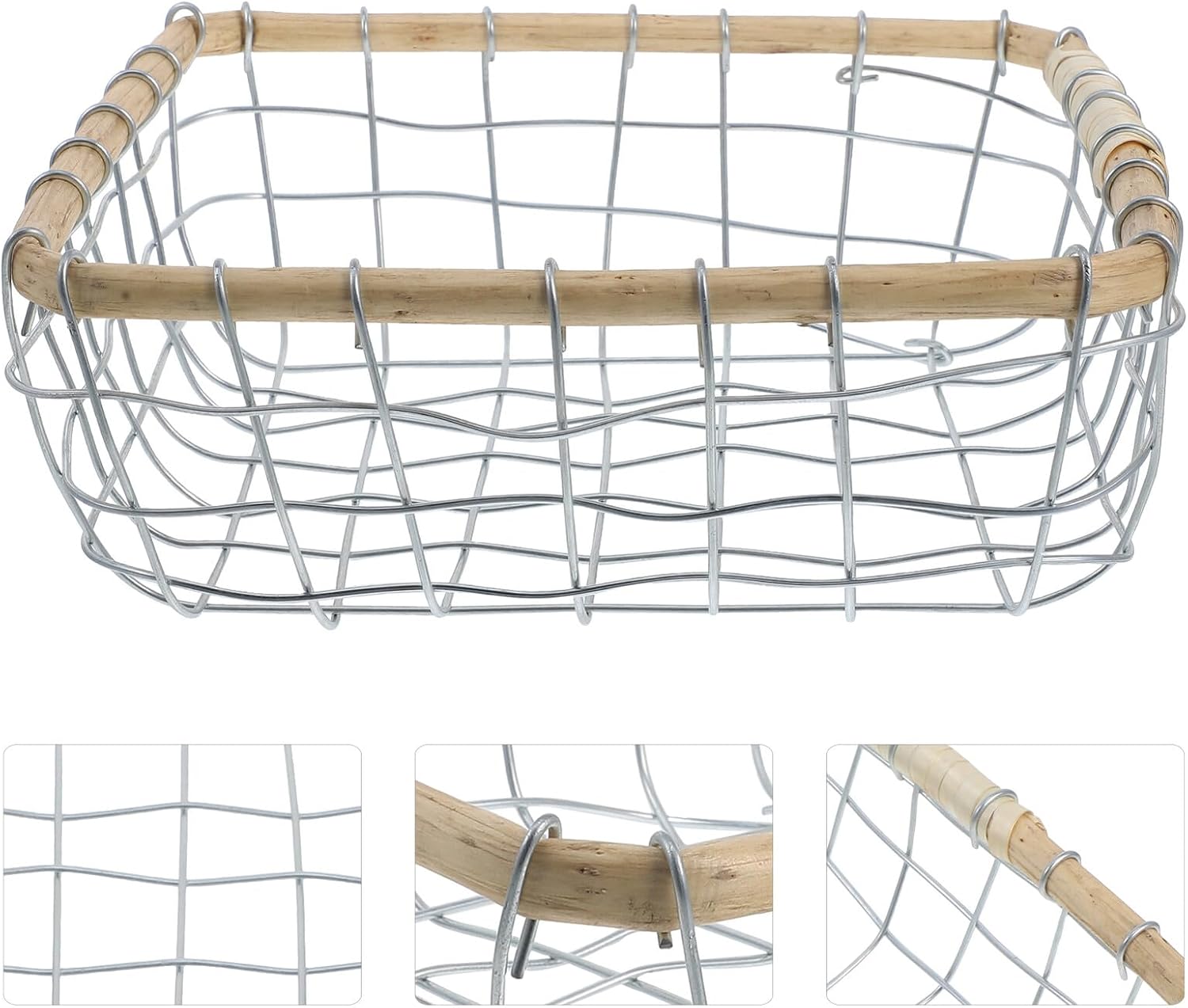 Metal Wire Bread Basket Small Square with Handle, Iron Wire Snack and Fruit Storage Basket for Kitchen Dining and Serving