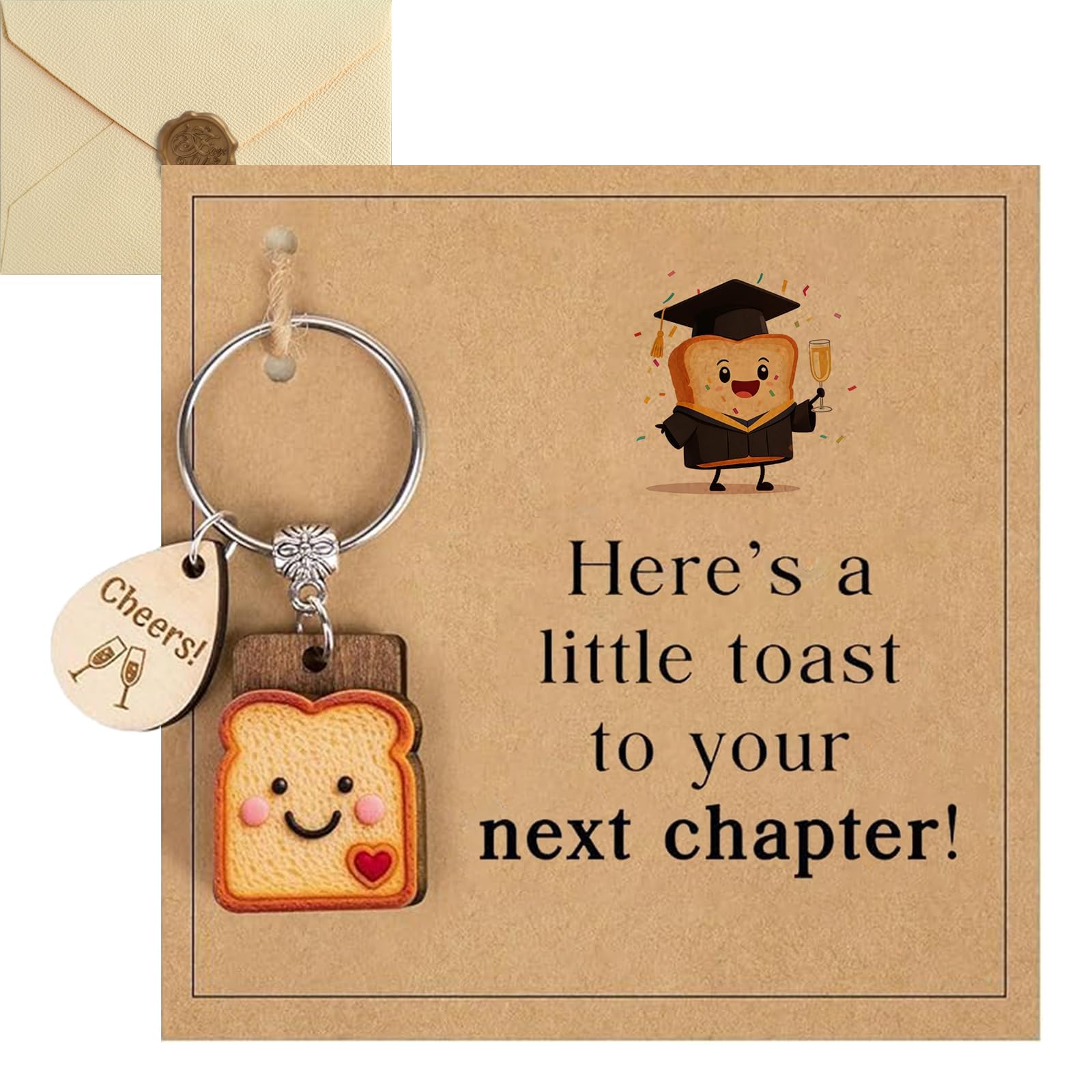 Hotcho Unisex Multicolour Graduation Gifts Card For Her Him 2026,Cute Bread Toast Graduation Keyring Cheer Up New Chapter,Congratulations New Begining Gifts Grad Crad For Elementary, Middle School, High School, University