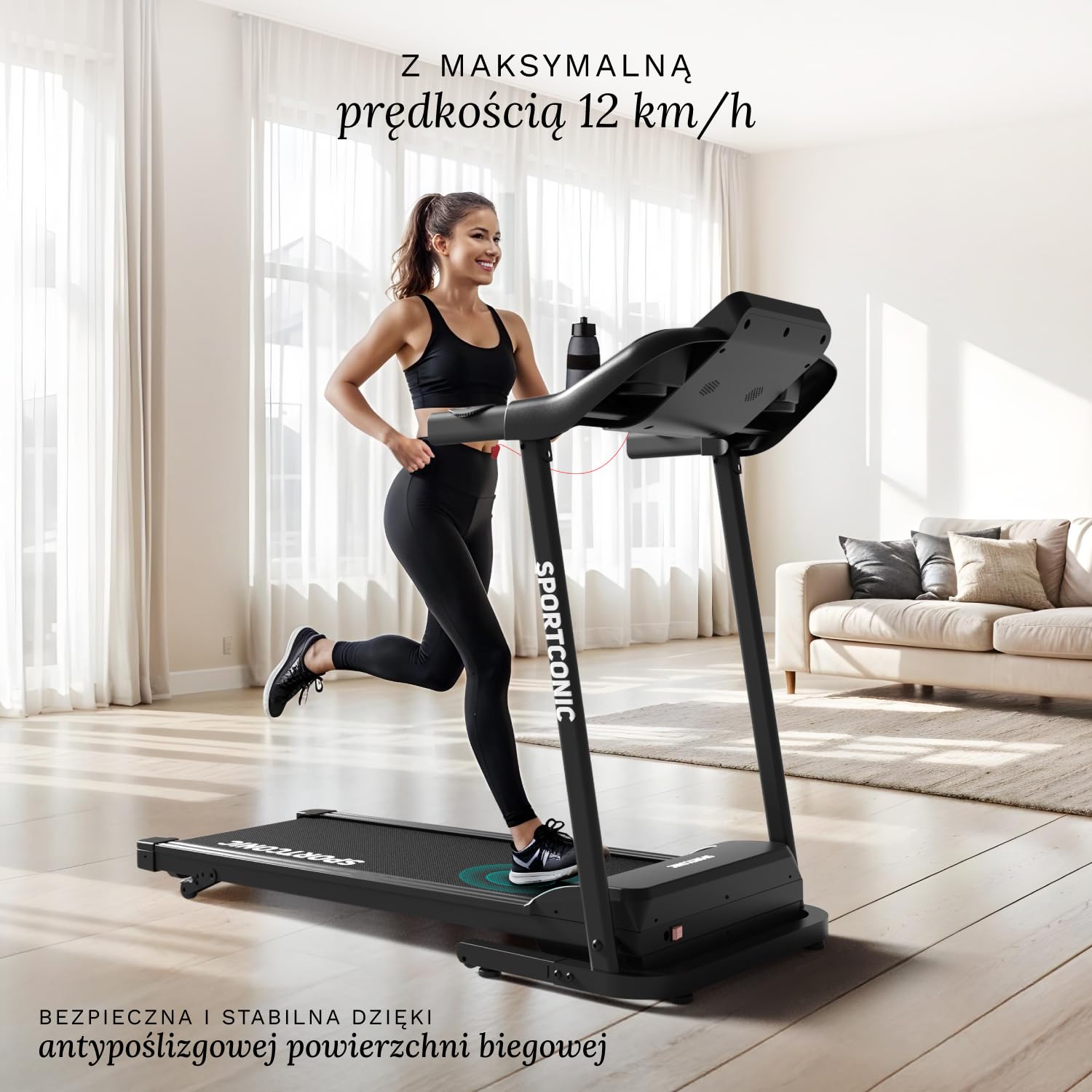 Sportconic Bieżnia Elektryczna 1-12KM/H | Bieżnia do Domu Składana | Bieżnia z Nachyleniem | Pod Biurkiem | Zestawie Uchwyt Na Tablet i Pilot (Bez maty ochronnej, 1-12 km/h (T140))