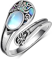 Vista 1 de Anillo de cuchara de libélula, piedra lunar, plata de ley 925, anillos de pulgar, libélula de joyería, regalos para mujeres