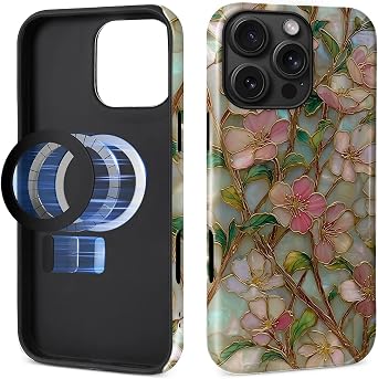 Magnetic Case for iPhone 16 Pro Max Design,Compatible with MagSafe,Slim Protective Soft TPU Bumper Phone Cover Women Girls Case for iPhone 16 Pro Max-Wildflower Stained Glass Garden