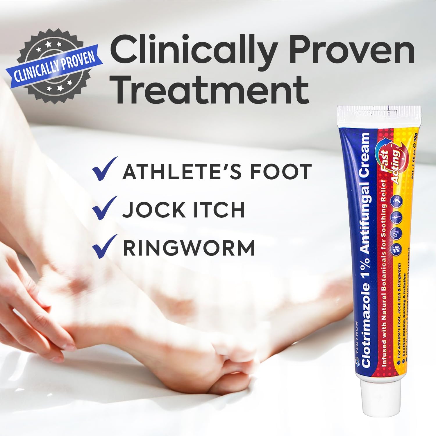 Clotrimazole Antifungal Cream Treatment: Max Strength for Athlete's Foot, Jock Itch, Ringworm & Yeast Infection - Fast Acting Itch Relief for Feet, Groin & Skin - 30g - Image 2