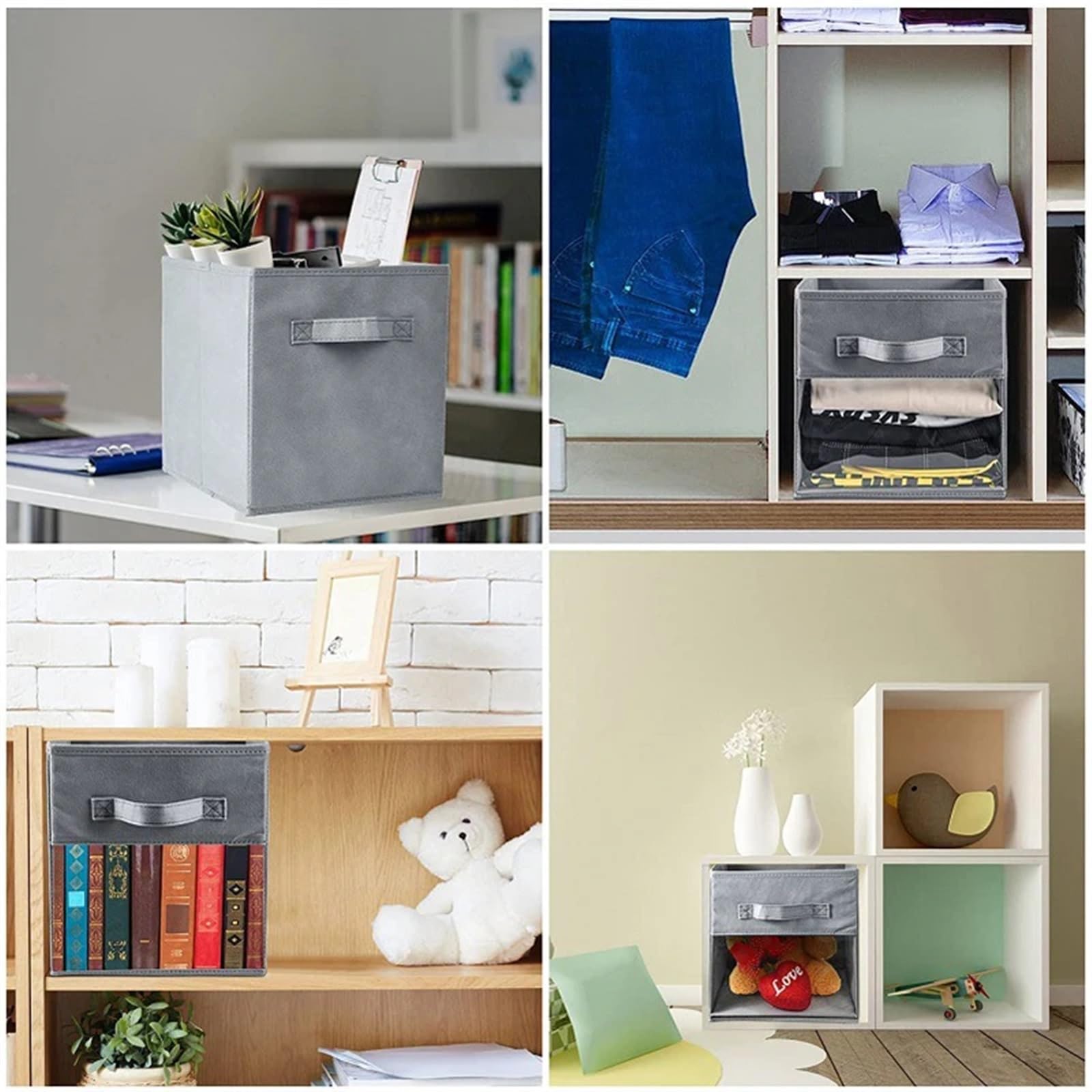 Faltbare Aufbewahrungsbox Aufbewahrungsbox for den Schrank aus weichem Stoff, Würfelform, mit transparentem Fenster und Griff(Black)
