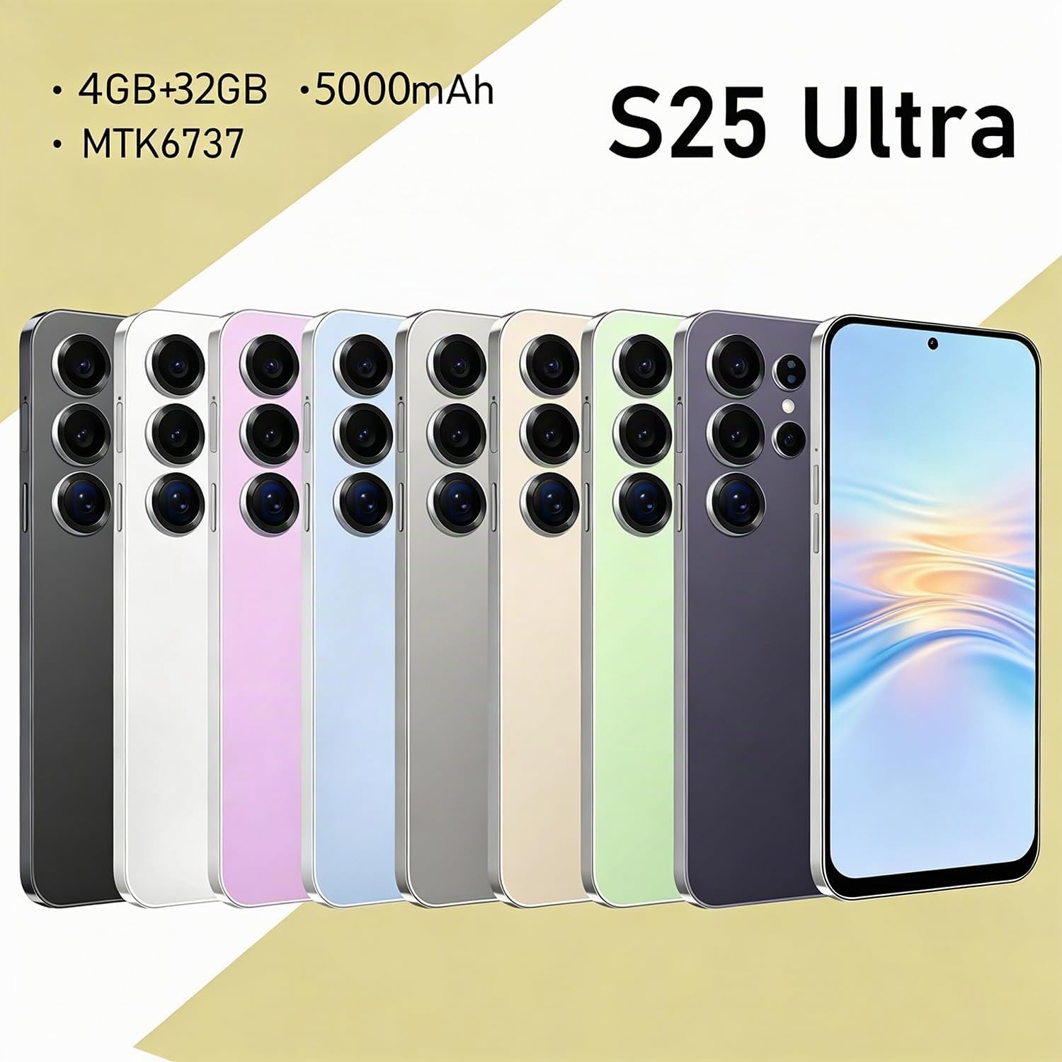 S25Ultra-Black 4G Smartphone Desbloqueado Android 12.0 6.6'' HD+ 4GB 32GB ROM 256GB SD Dual SIM Cámara Dual ID Cara WiFi GPS OTG