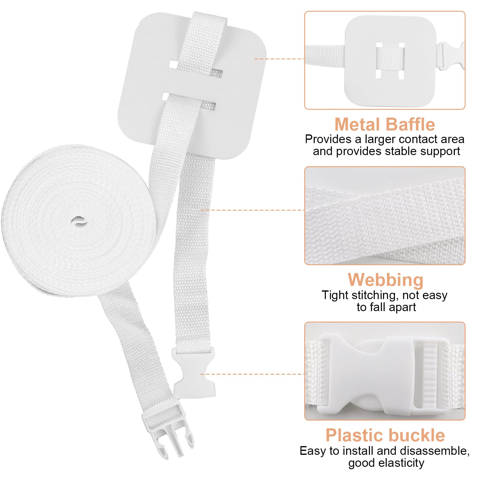 8 m de sujeción para cuna auxiliar, correa para cuna de bebé con somier, protector de borde de cuna, accesorios de correa, se puede acoplar a la cama de adultos (blanco)