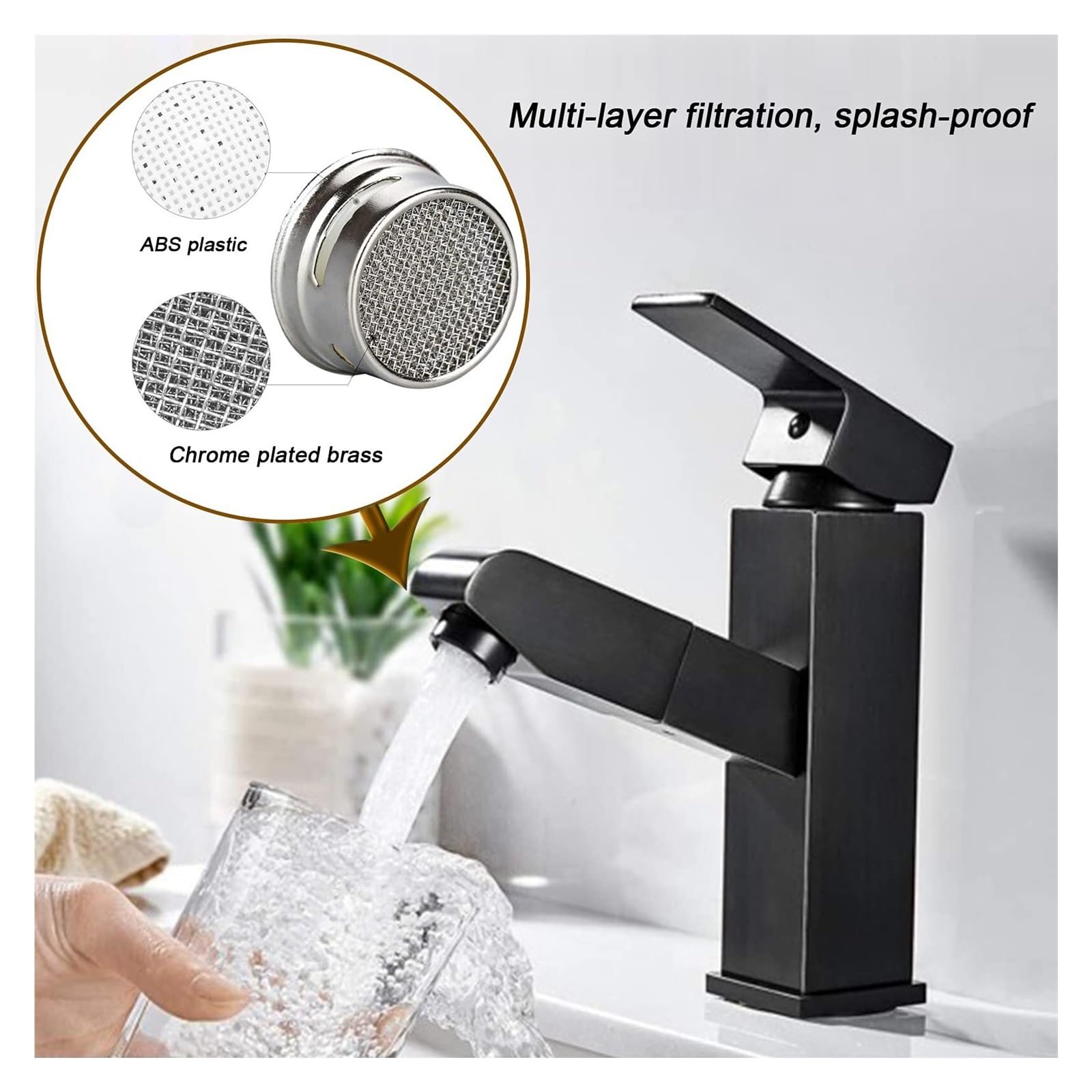Set di 4 filtri aeratori per rubinetti da Cucina e Bagno | Filettatura Esterna da 24 mm (Nero)