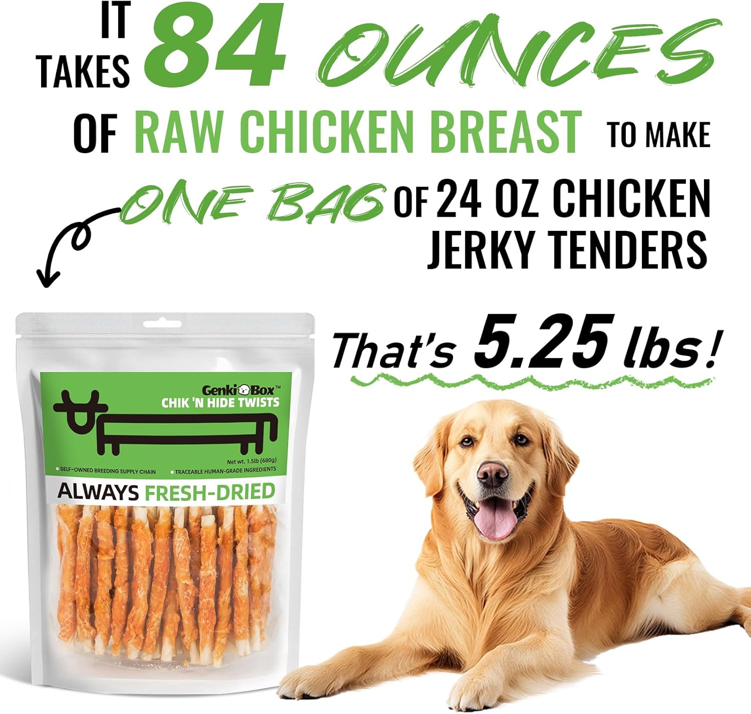 Dog Treats Chicken Jerky with Rawhide - 1.5 LB Value Pack, 100% Real Chicken, Natural Rawhide, Human Grade, High Protein, Healthy Natural Dog Chews, Training Reward, Made for North America