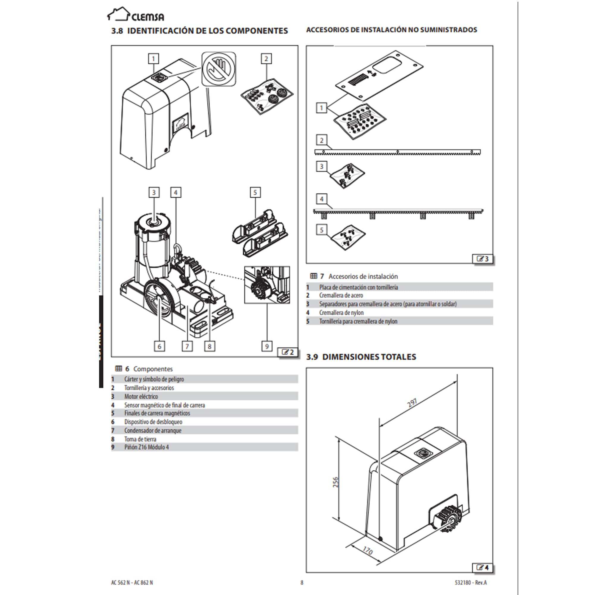 Motor puerta corredera CLEMSA AC 562 N para puertas hasta 500 Kg cancela cochera porton forja