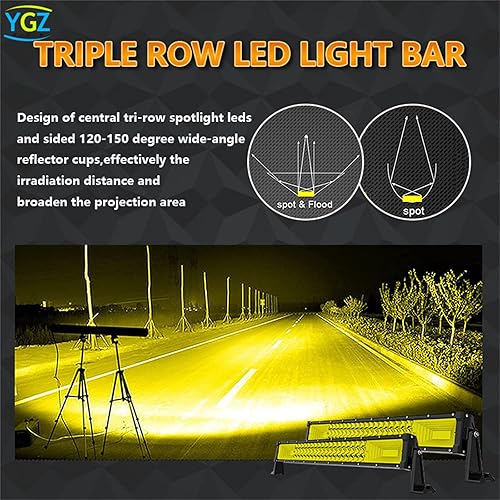 Miniatura 5 de Barra de luz LED curvada 7D, barra LED amarilla 4X4, camión, ATV, techo de coche, barra de luz antiniebla ámbar, 52 pulgadas