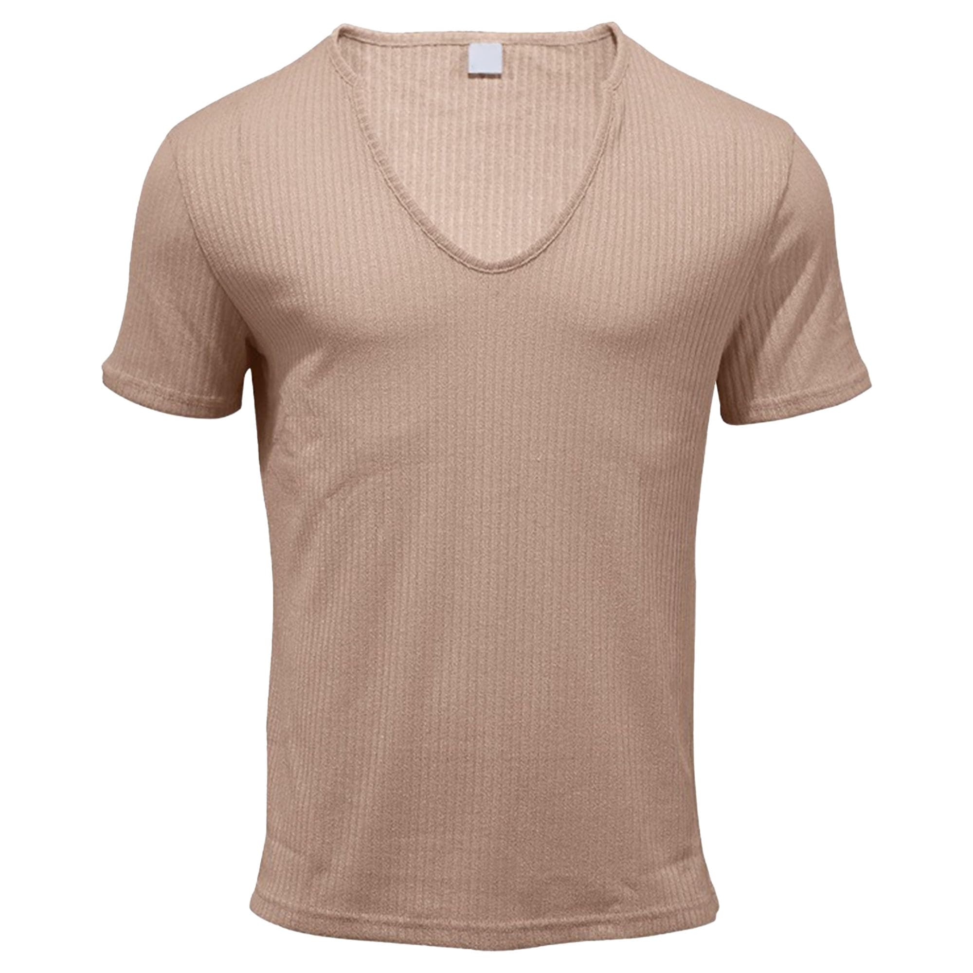 Men Classic Comfy Casual V-Neck T-Shirt Breathable Slim Short Sleeved Shirt Summer Simple Style Sport Tee (Khaki,X-Large)
