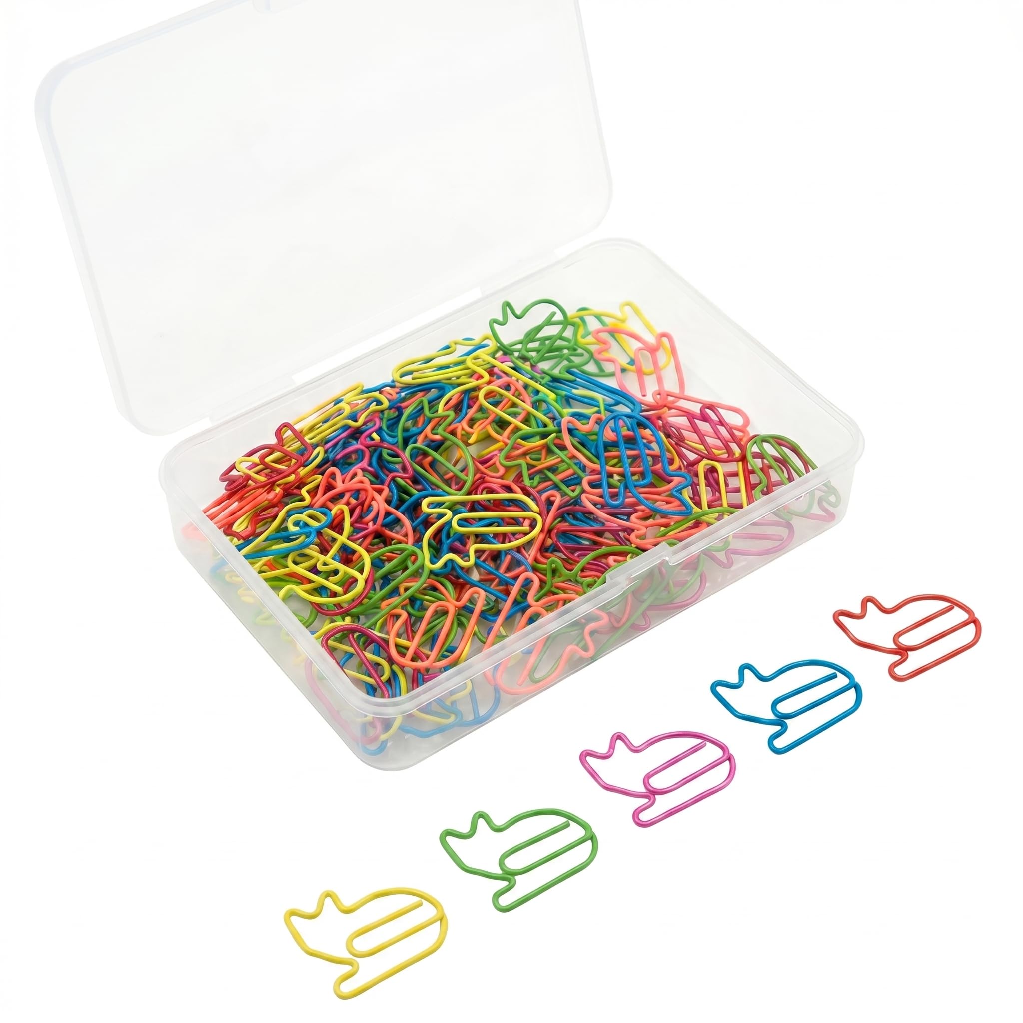 Hnycsir 100 Pcs Animal Shaped Paper Clips in Box, Cute Colorful Metal Bookmark Clips for Office and School, Creative Fun Desk Accessories and Planner Supplies (5 Colors) (Cat)
