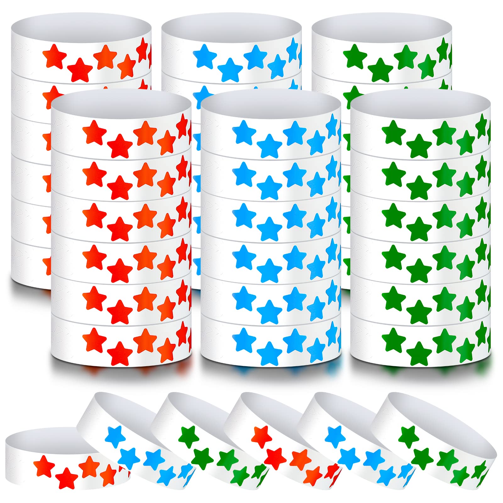 Teling 600 Pack Neon Star Wristbands Paper Wristbands for Events Adhesive Event Bands Arm Bands for Events Party Favor Bracelets for Birthday Wedding