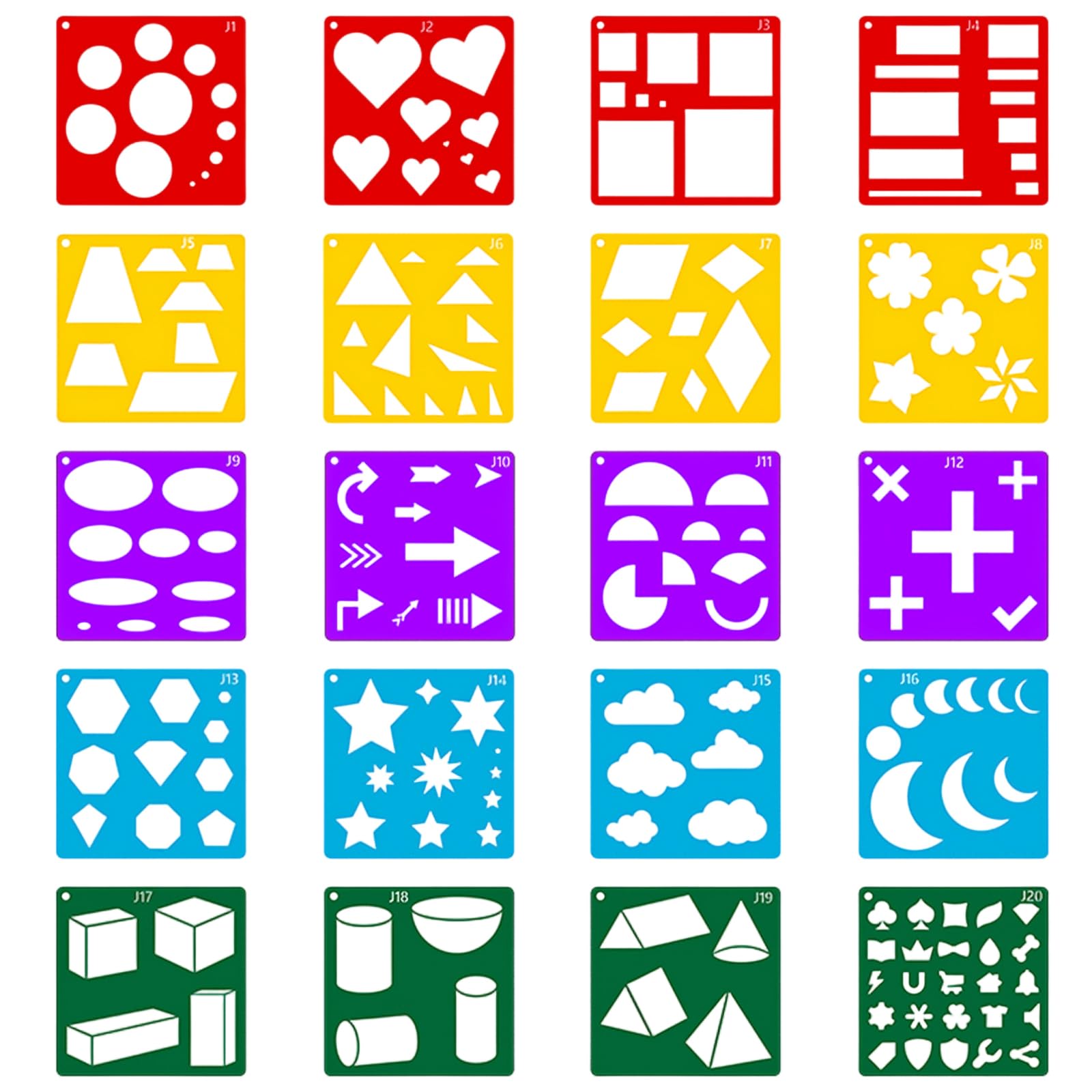 20 Pieces Geometric Stencils, Shape Geometric Drawing Stencils Template Set Simple Drawings Stencil Templates Tracing Stencil Colorful Art Painting Templates for Drawing DIY Craft