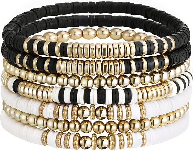 Emibele Heishi Surfer Bracelet for Women Teen Girls, Colorful Preppy Bracelet Smile Heart Star Evil Eye Beaded Stretch Bracelet Set Stackable Clay Bead Bracelet Y2K Jewelry Happy
