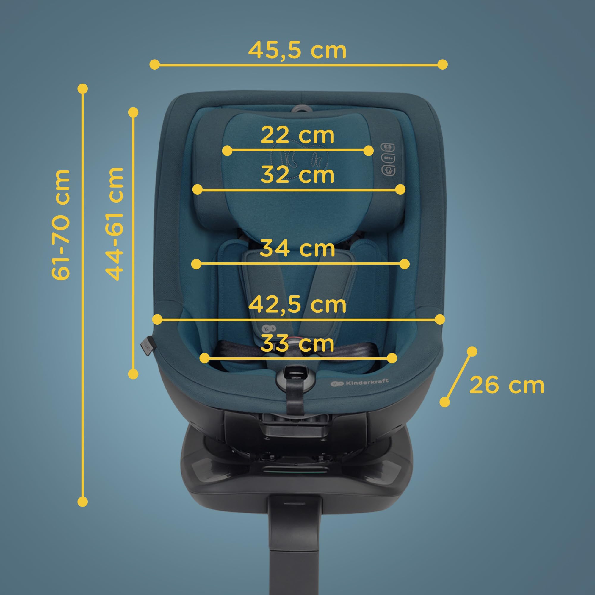 Kinderkraft I-GUARD i-size 40-105 cm Kindersitz mit Isofix base und Stützfuß, speziellen Sicherheitssystemen, Reboarder 360 grad drehbar, Reclining, Kopfstütze mit einer Hand einstellen, Grau
