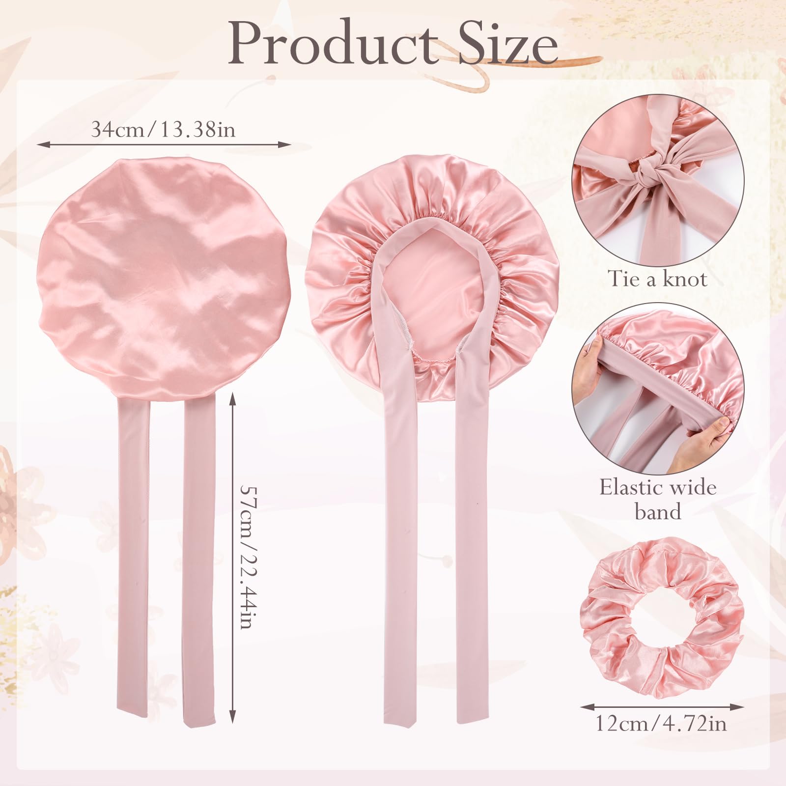 Oruola 1pcs Silk Hair Bonnet for Sleeping,Satin Hair Bonnet,Pink Sleep Bonnets with Elastic Tie Band for Women,Adjustable Silk Bonnets for Sleeping Curly Hairs with Satin Hairband,Pink - Image 3