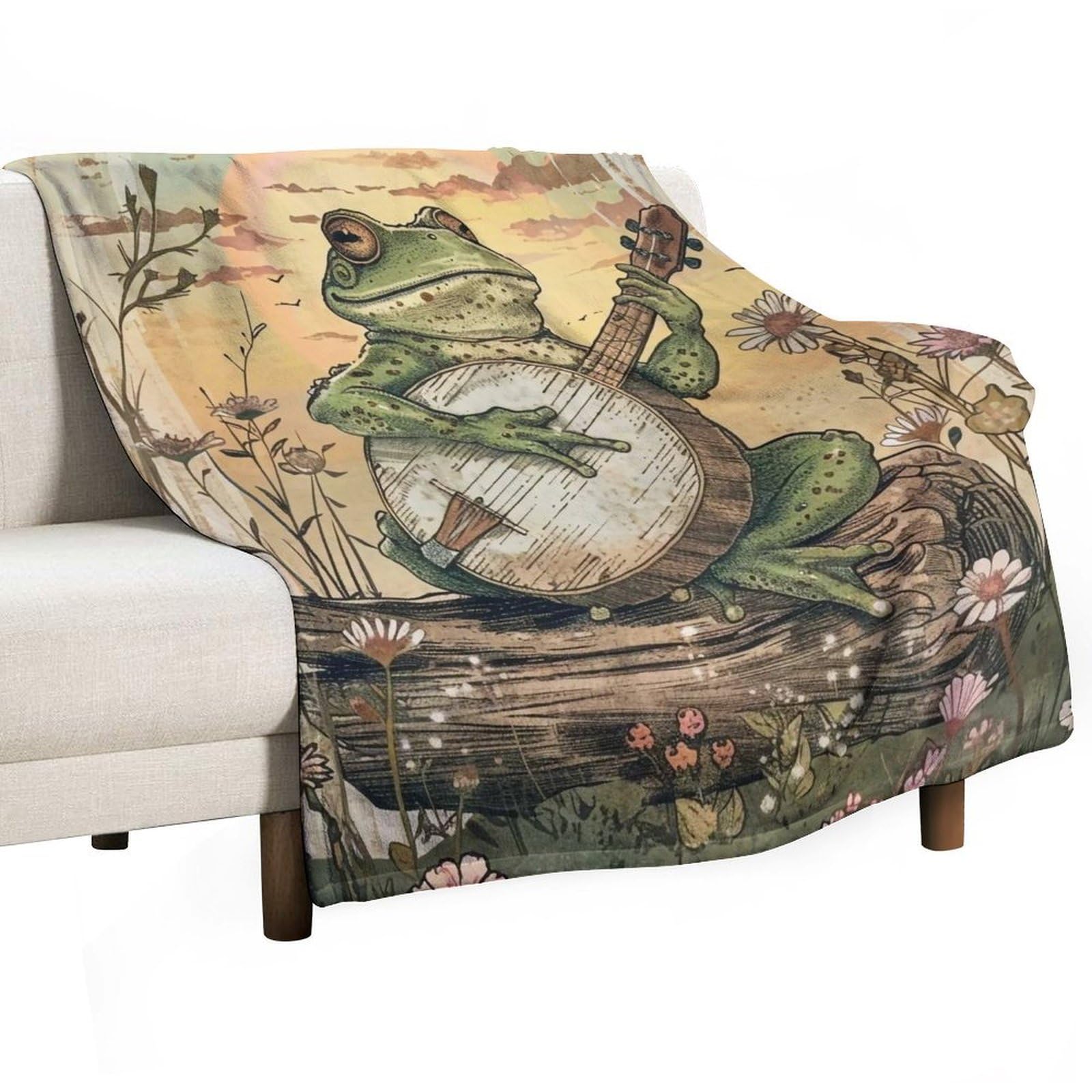 YHGSREUOH Frog-Playing-Banjo_03 Flannel Blankets Fleece Soft Throw Lightweight Plush Gifts for Couch, Bed, Cozy Sofa Plush, Chair, Lovers 175x200cm(70x80in)