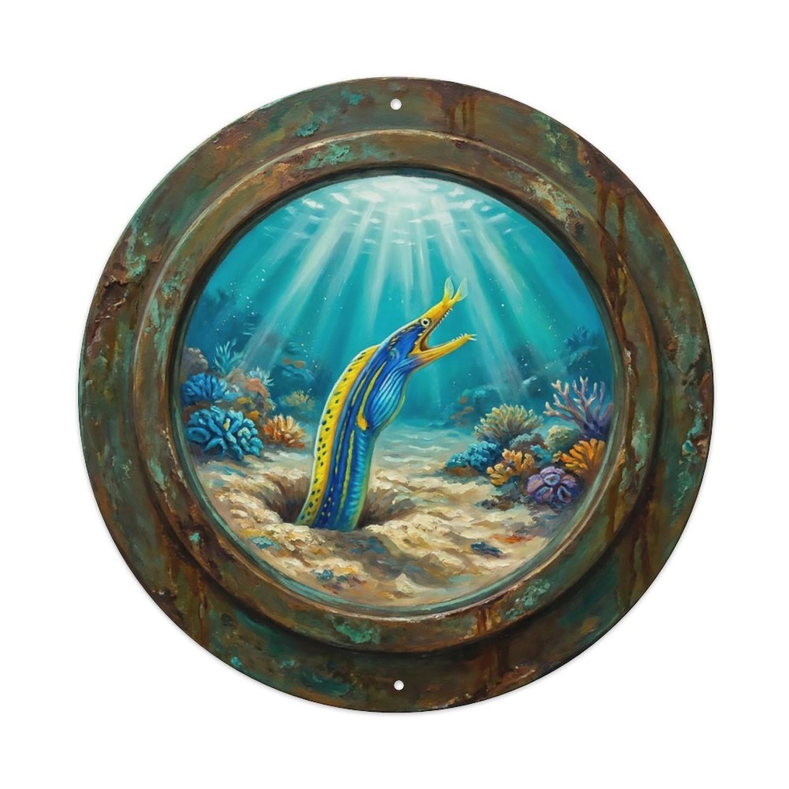 Vintage Porthole Ribbon Eel Colorful Ship Window Undersea Deep Sea Metal Tin Sign