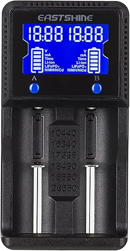EASTSHINE Cargador de batería inteligente universal 2 ranuras para baterías recargables 1.2V Ni-MH Ni-Cd AA AAA C 3.2V LiFePO4 3.7V Li-ion IMR 18650