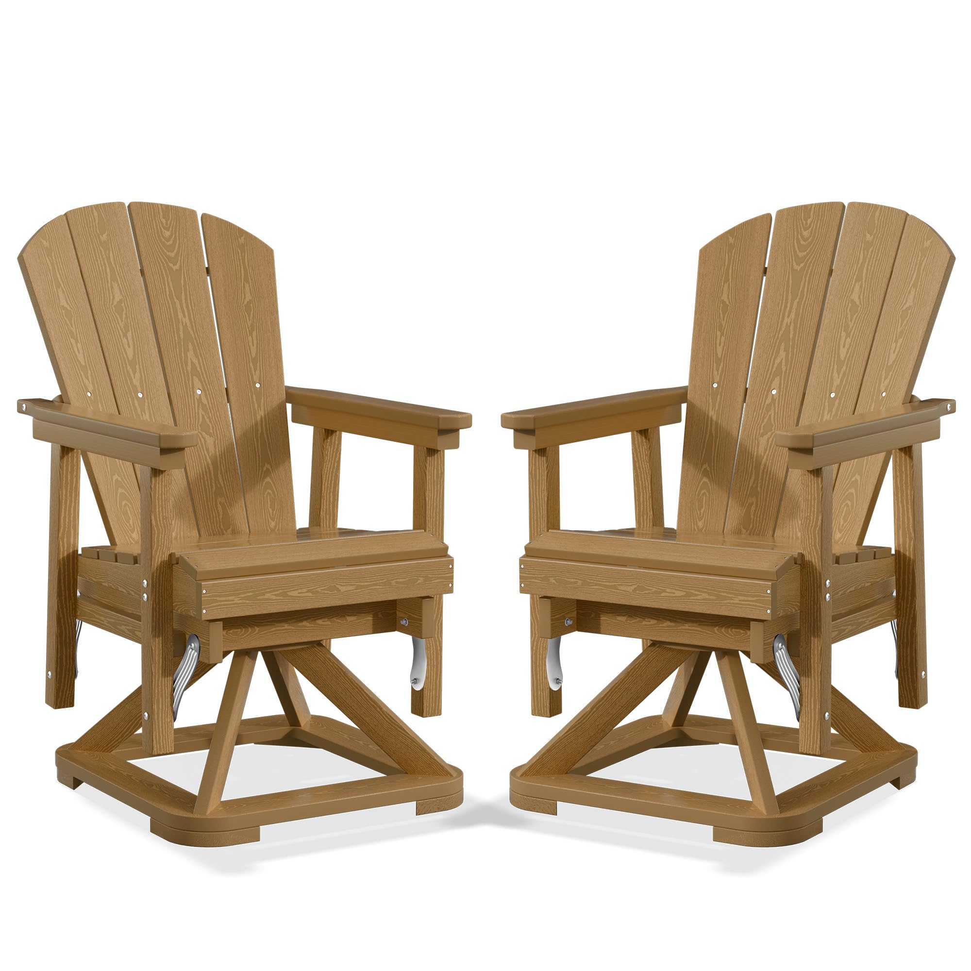 PLUUV Adirondack Swivel Glider Chair Set of 2, 360 Degree Rotation, Brown