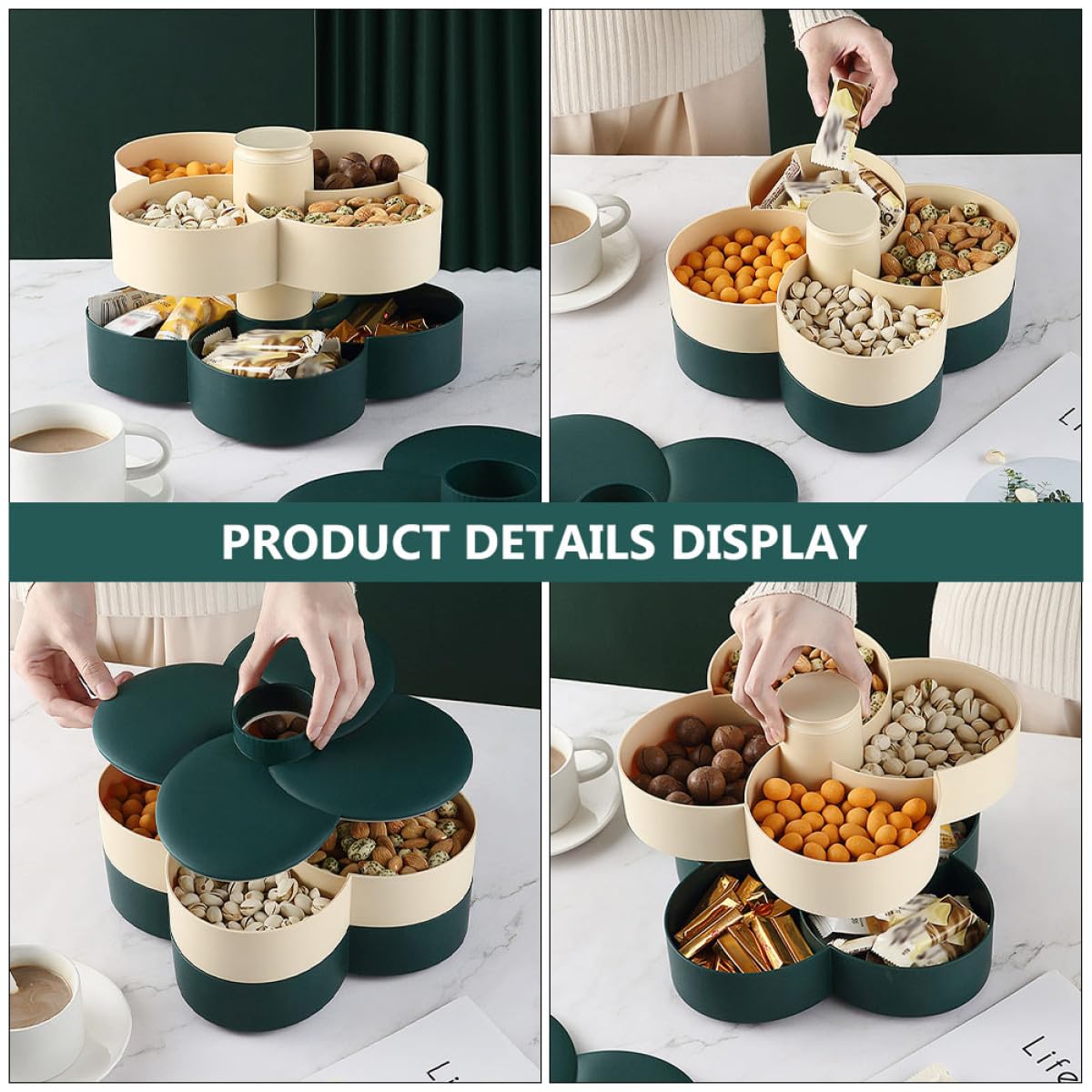 Toyvian Plateau de Rangement Ménager à Deux Niveaux en PP Vert, Étanche avec Couvercle Hermétique, pour Snacks et Desserts à Domicile Bureau