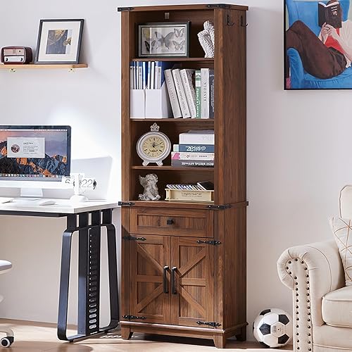 Miniatura 32 de Estantería de 5 niveles de 70" de altura con puertas de granero, estante grande de exhibición de libros estilo granja con estantes ajustables y Azul