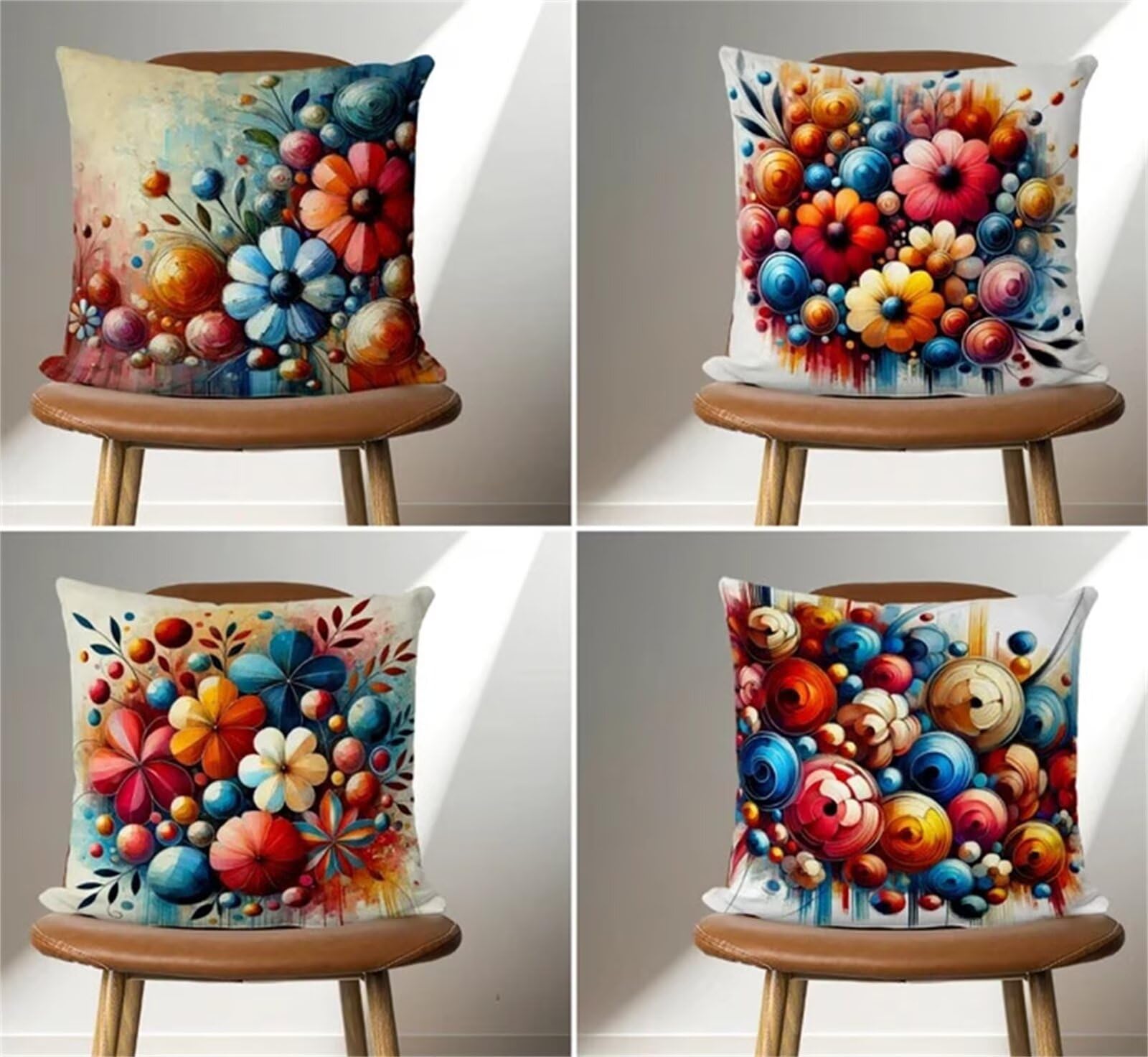 Heaen Outdoor Cushions Covers Waterproof 35x35 cm Set of 4 Square Linen Pillow Cases Watercolour Flowers Decorative Dushions for Sofa Porch Patio Home Decor