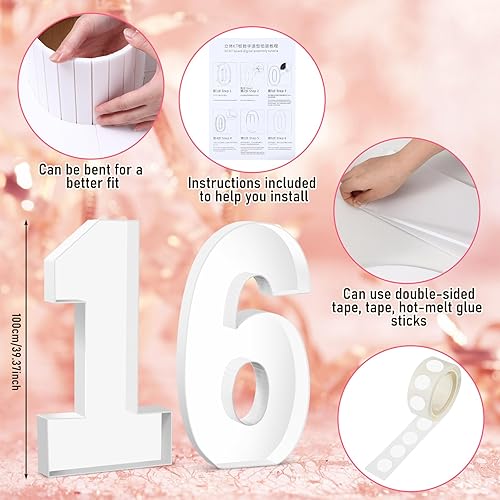 Miniatura 2 de Ripeng Números de mosaico de 3.3 pies 16 para marco de flores de globo, marco de 16 marco, tablero de espuma gruesa, tablero de espuma gruesa, kit