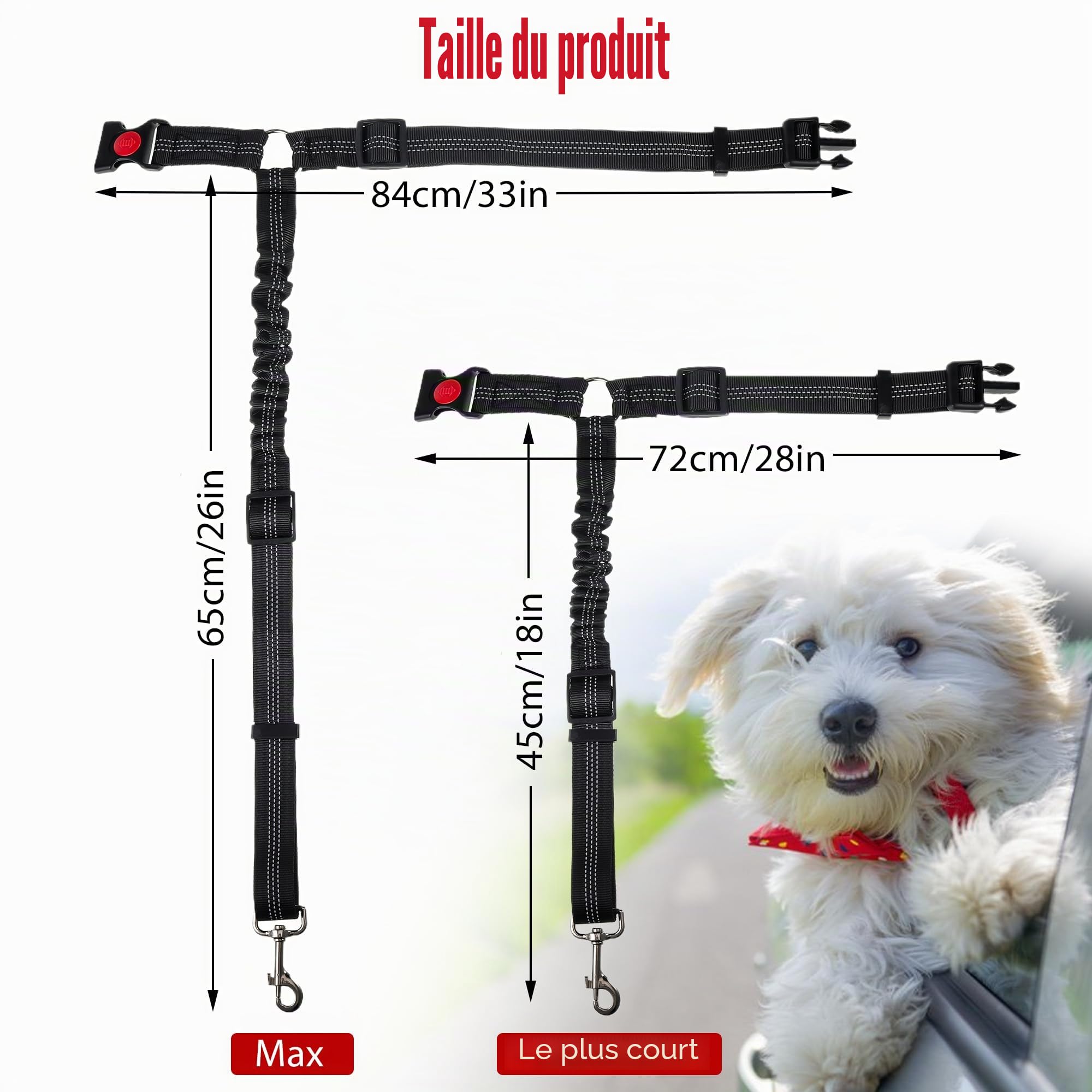 Ceinture Chien Voiture, Universel Harnais Voiture Réglable pour Chien & Chat avec Absorption des Chocs,Harnais Voiture pour Chiens,Ceinture de Sécurité pour Chien