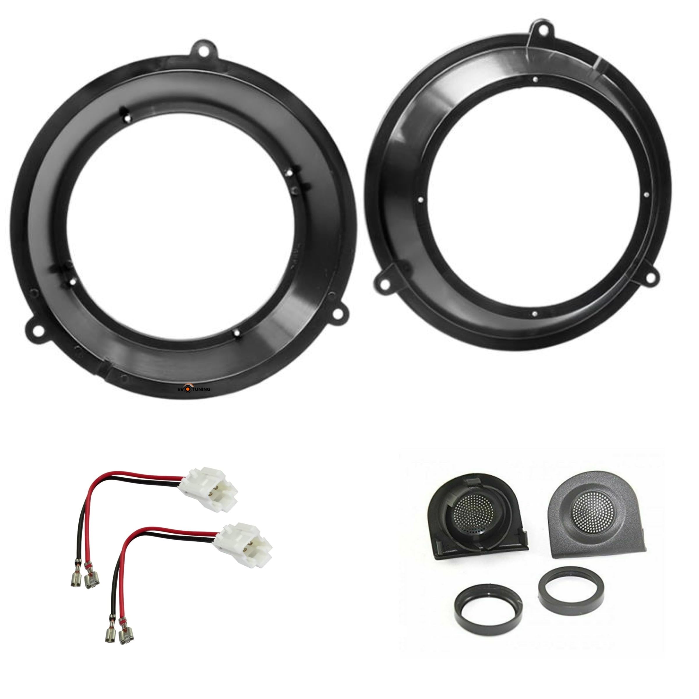 Kit Casse Altoparlanti Anteriori per Fiat Panda 169 dal 2003 al 2011, compatibile con JBL Stage 162CF, Set 2 Woofer 165 mm +2 Tweeter con Griglie dedicate +2 Anelli e Cavi Connettori