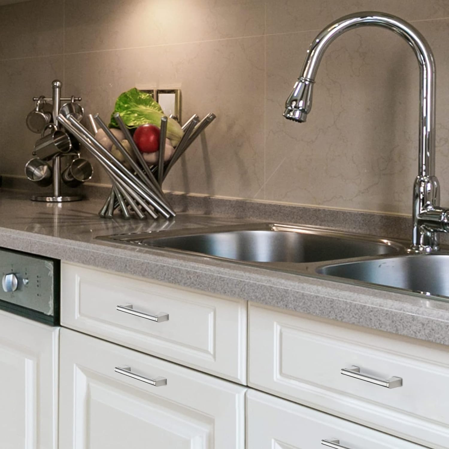 Goldenwarm 50 Piezas 128mm Tiradores Cocina Plata Cepillado Armarios | Tiradores de mueble en acero inoxidable resistentes al agua, aptos para gabinetes y cajones de baño.