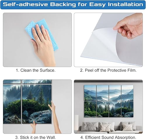 Miniatura 7 de Paquete de 8 paneles acústicos artísticos de espuma a prueba de sonido para paredes, paneles decorativos absorbentes de sonido de 48 x 32 pulgadas