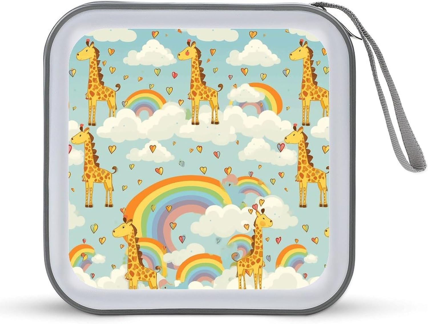 Cartoon Giraffe Rainbow And Clouds DVD Case 40 Capacity Protective Storage Organizer Binder Booklet Album Portable Disc Wallet Car CD Disk Holder Hard Plastic CD Cases CD DVD Case Holder