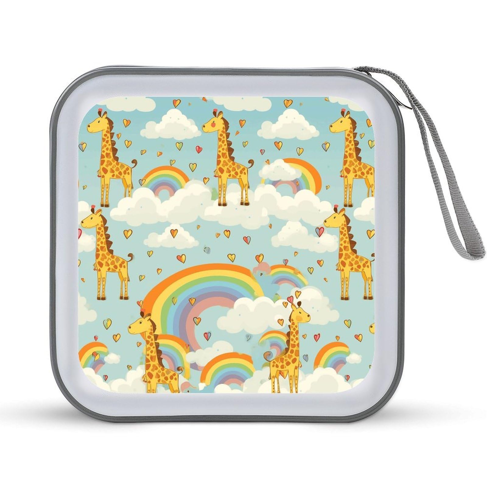 VstaDank Anime Giraffe Rainbow and Cloud DVD Case 40 Capacity Protective Storage Organizer Binder Booklet Album Portable Disc Wallet Car CD Disc Holder Hard Plastic CD Case CD DVD Case Holder
