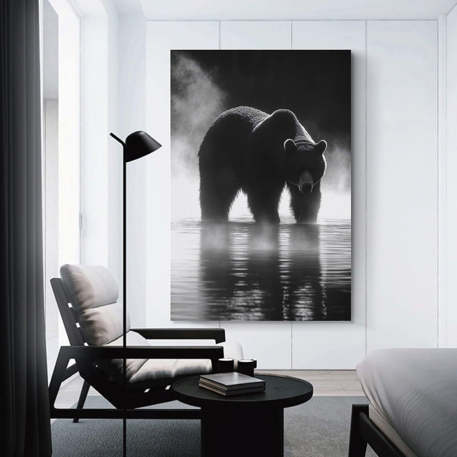 Junmoney Canvas Wall Art Bear in Misty Water, 12x18inch(30x45cm), for New Homes, Bedrooms Or Workspaces, Canvas Artwork with Gifting Potential