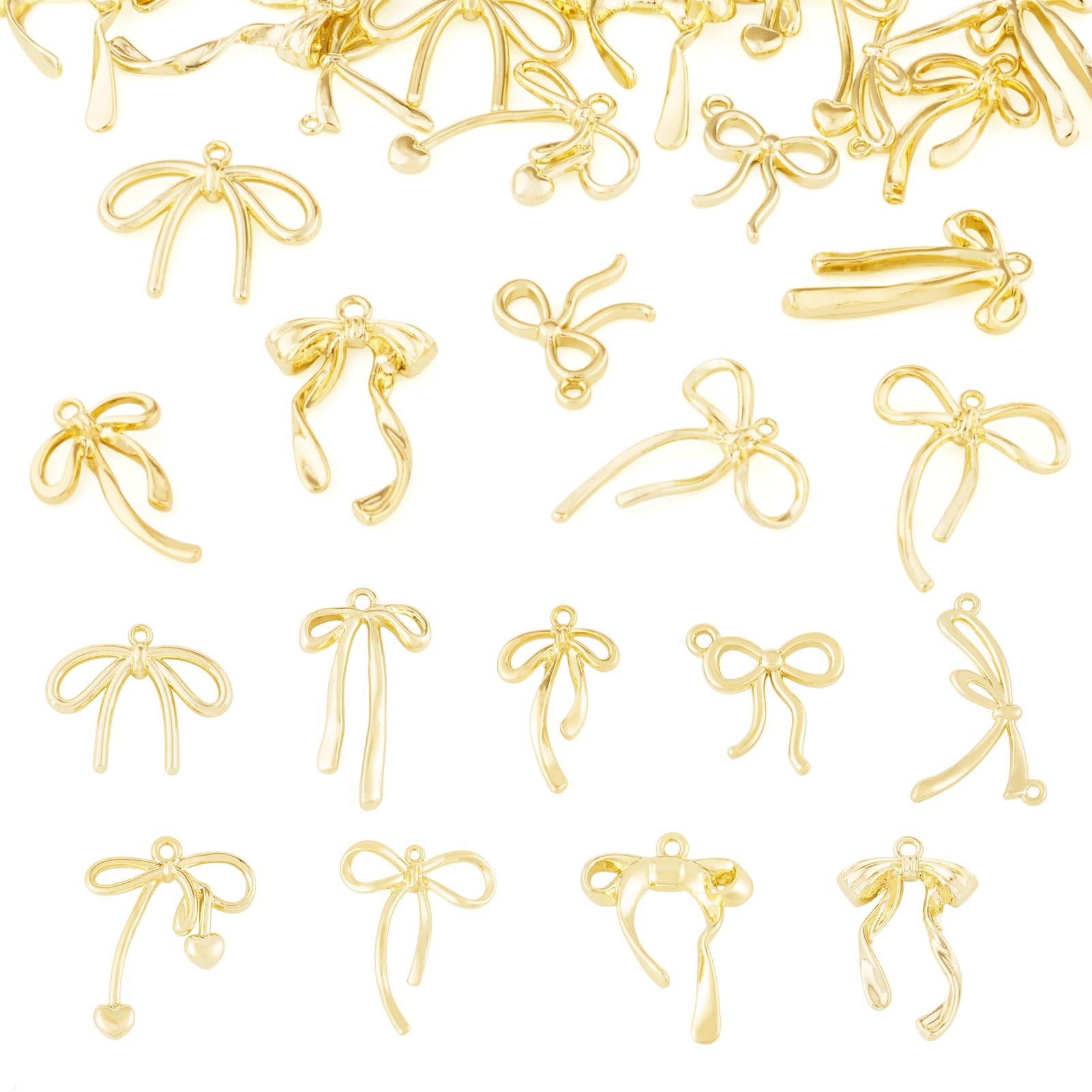 Bestewelry 18 Pcs Bowknot Alloy Charms Bulk Golden Bowknot Pendants Gold Bow Charms for Jewelry Making DIY Necklace Earrings Crafts