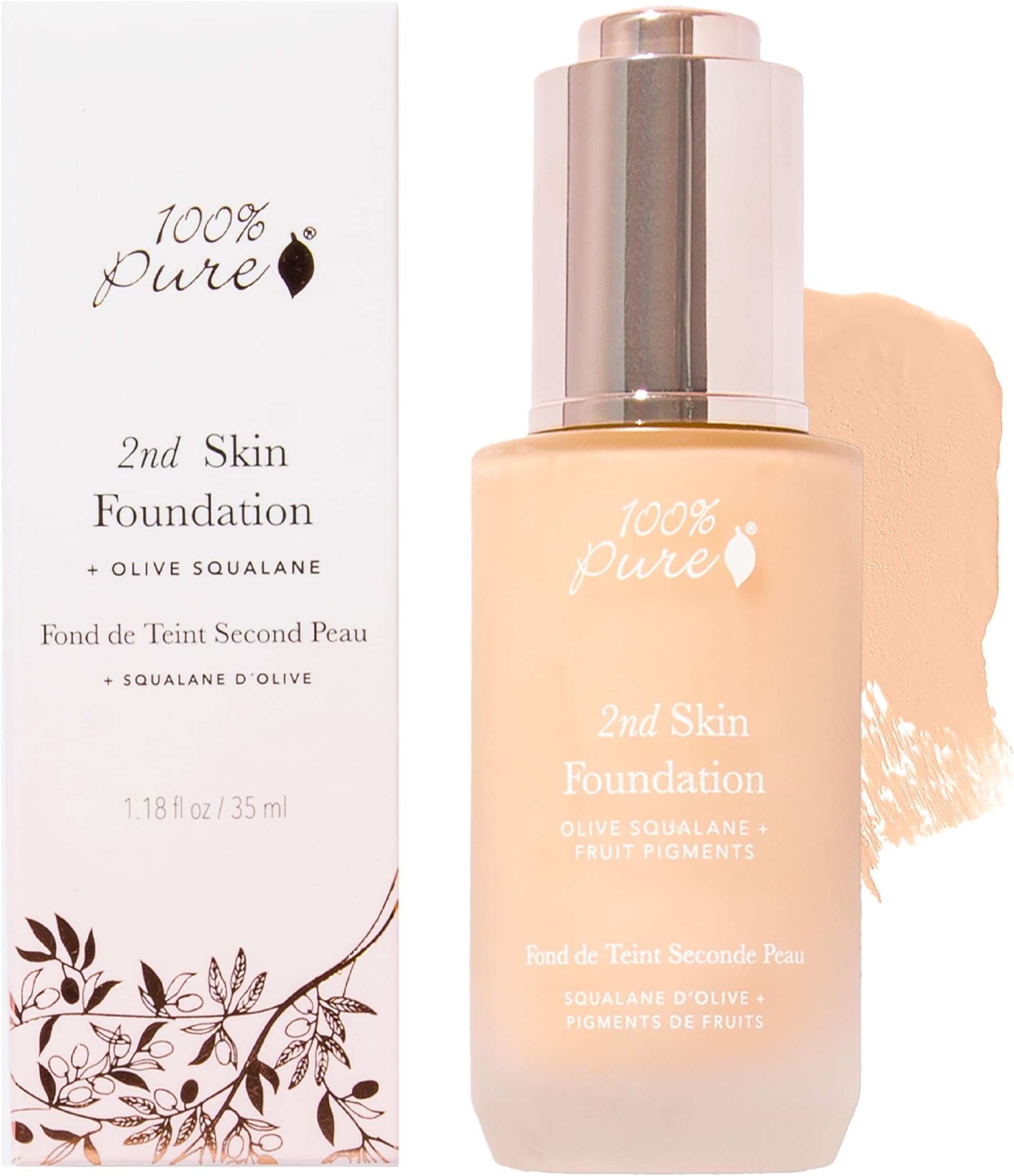 2nd Skin Foundation, Shade 4, Full Coverage, Lightweight, Blendable Formula, Satin Finish, Absorbs Oil, Anti-Aging, Natural, Vegan Makeup (Warm w/Olive Undertone) - 1.18 Fl Oz