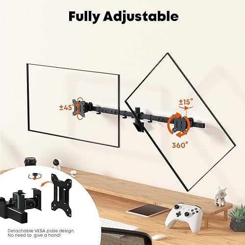 Miniatura 4 de Soporte de pared para monitor doble para 24-38 pulgadas, brazo de monitor de montaje en pared doble ultraancho, configuración de pared empotrada,
