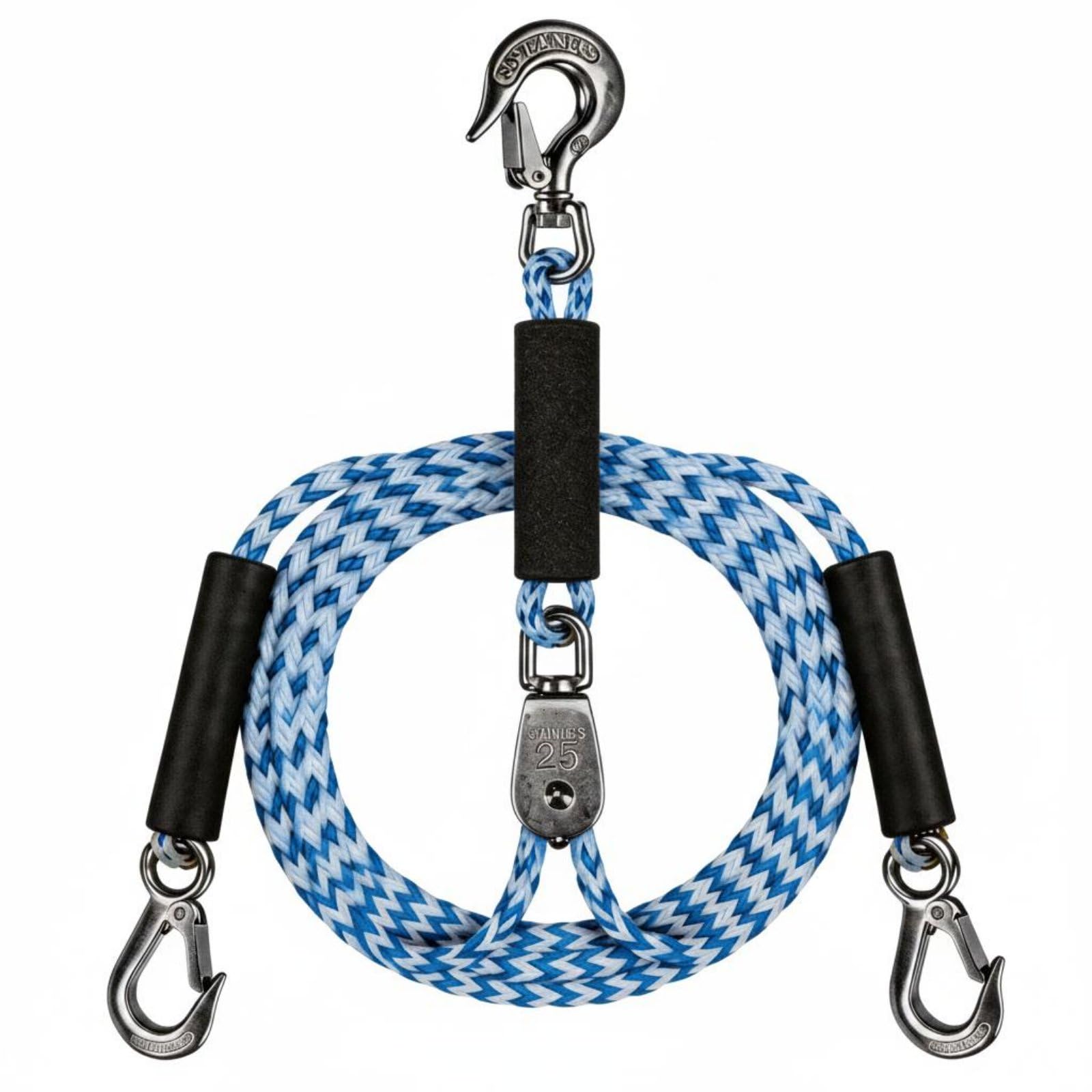 harayaa Corda di Traino Barca Cinghia di Rimorchio Fune di Trazione Cavo da con Gancio Rapido in Acciaio Inossidabile E, Corda Da Traino 2.4m Con Doppio Gancio, Maniglia Nera E Corda Blu E Bianca