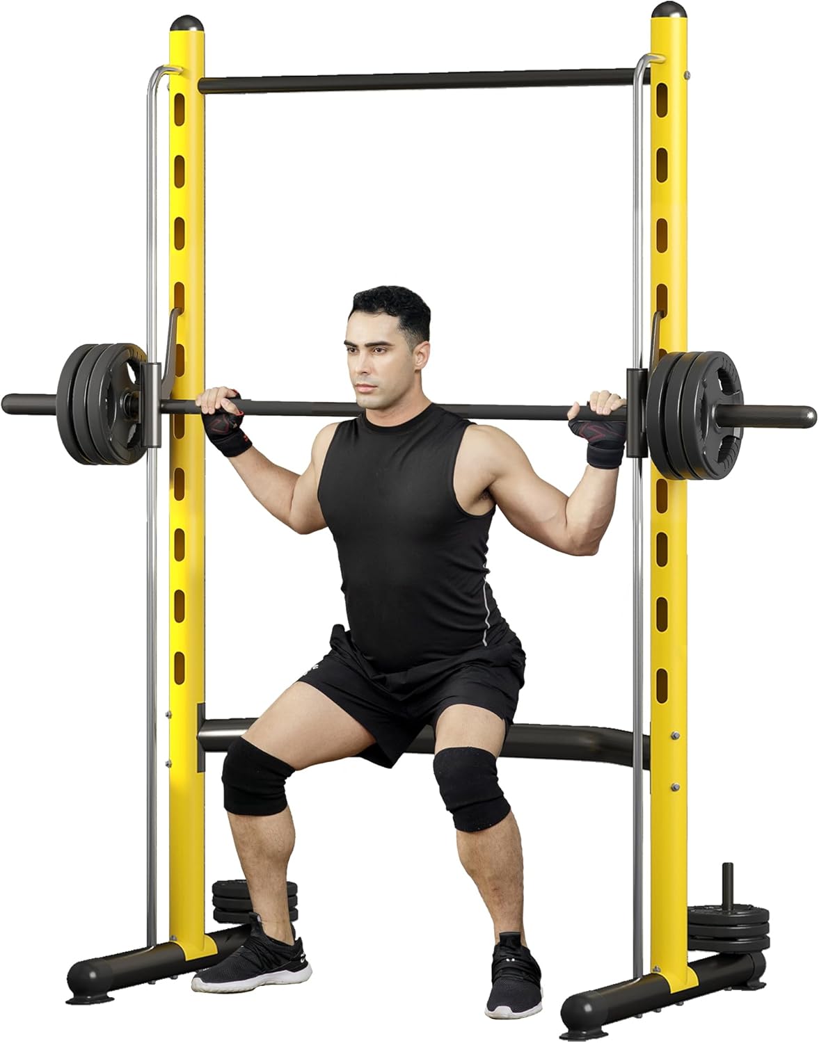 Soozier Squat Rack with Pull-Up Bar, Adjustable Power Rack with Barbell Bar, Multi-Functional Steel Bench Press Rack for Home Gym Strength Training, Black