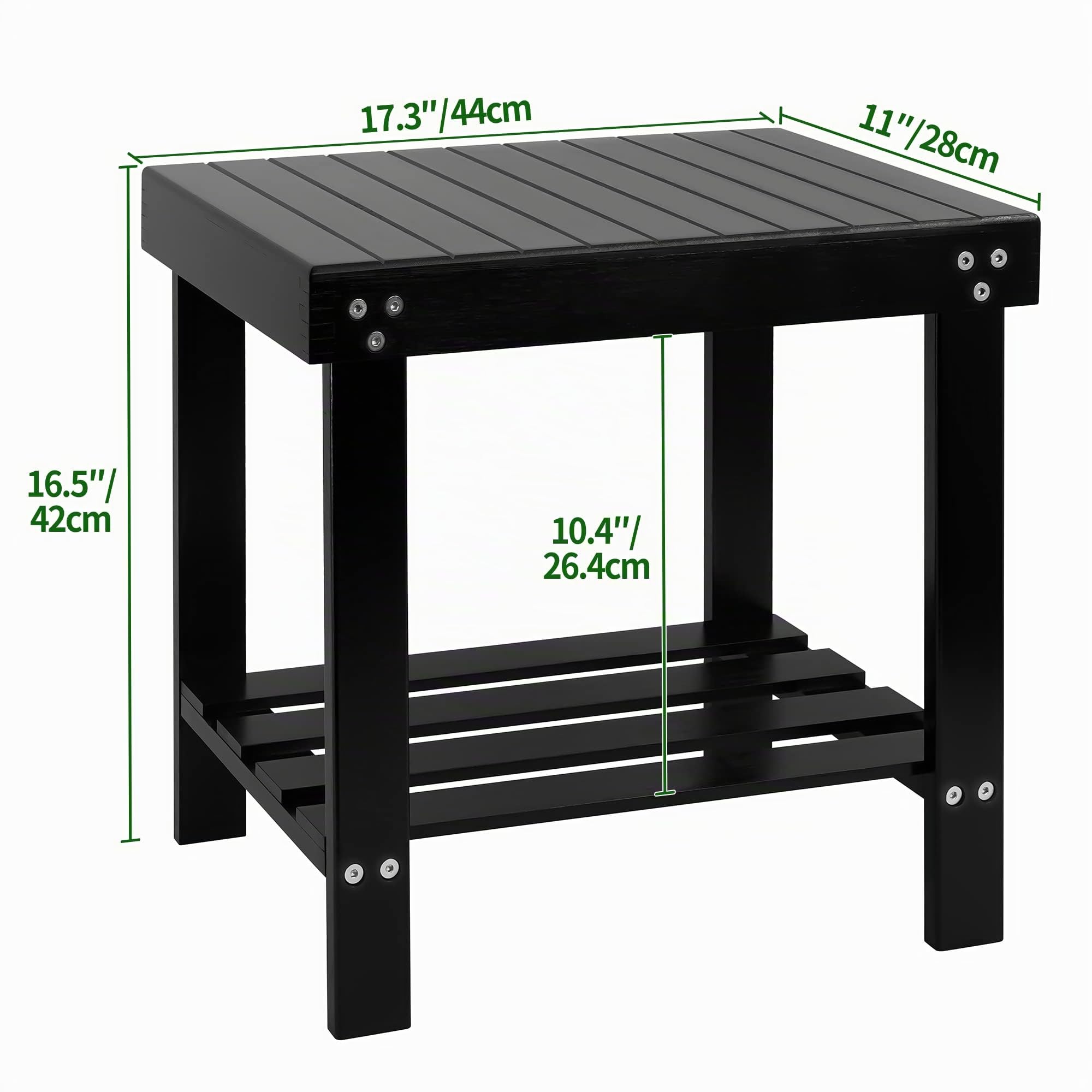 VaeFae Panchina da bagno in bambù, in legno, poggiapiedi da barba con piedini antiscivolo, per shampoo, per bagno, soggiorno, camera da letto, giardino, tempo libero, colore: nero