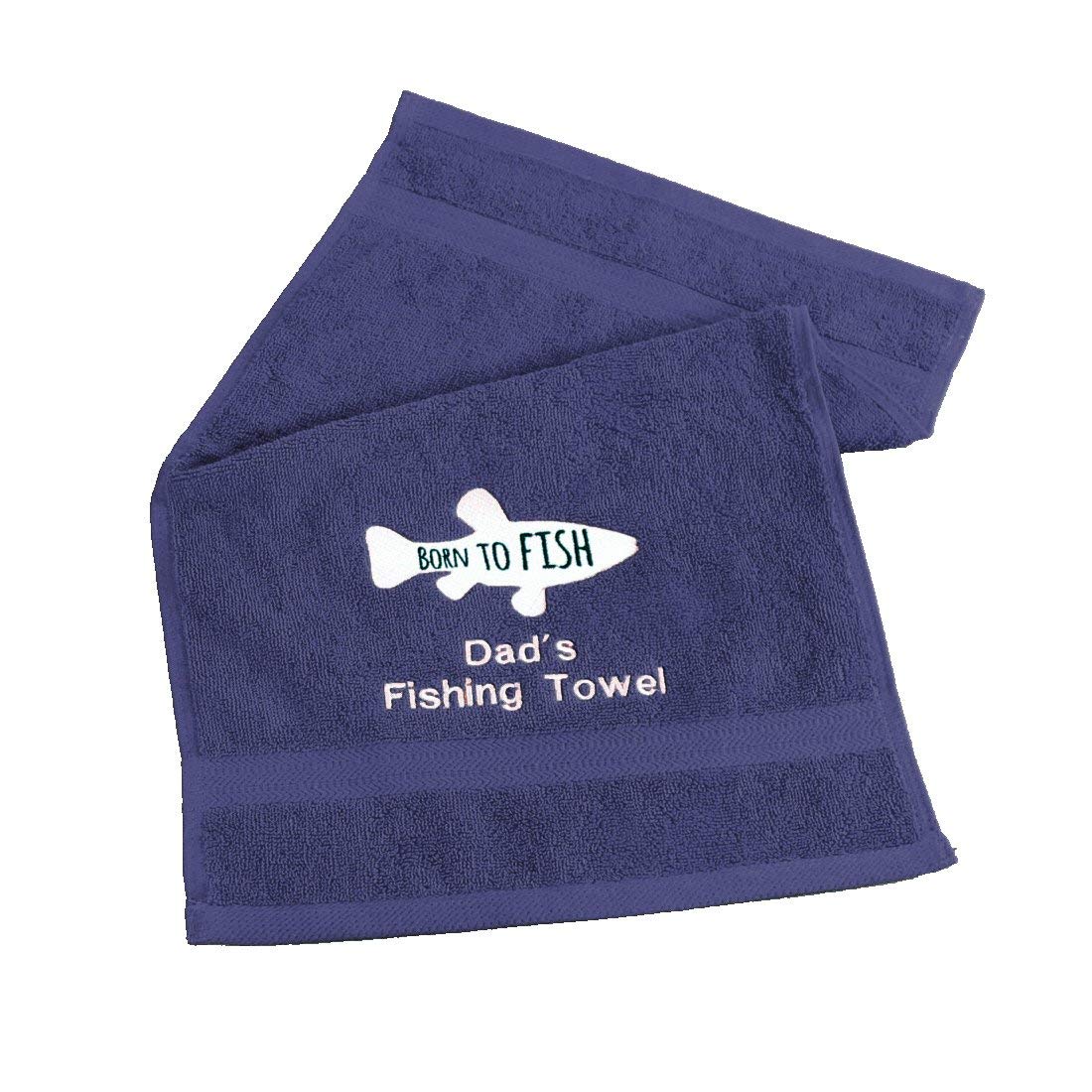 aztex Embroidered Born to Fish Fishing Towel, Gift for the fishing enthusiast, Outdoor Sports, 30cm x 50cm - Navy Blue