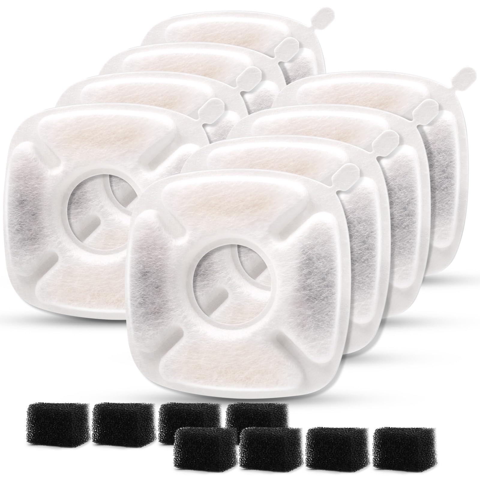 16Pcs Pet Fountain Filters Replacement, Compatible with 95Oz/2.8L Dog & Cat Water Fountain, 8 Carbon + 8 Sponge Filters