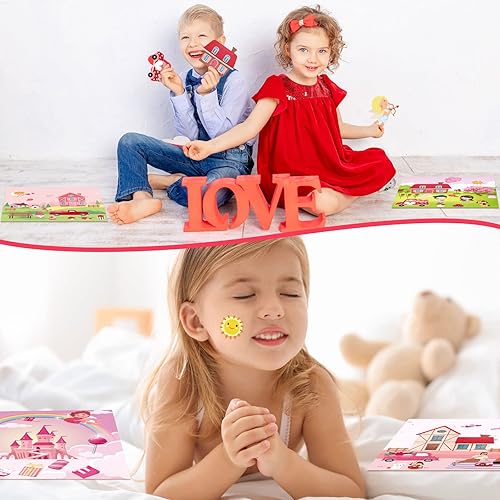 Miniatura 5 de 24 calcomanías para el día de San Valentín para niños, haz tus propias calcomanías con cartón de escena de Sweet House con corazón, cupido, elfo,