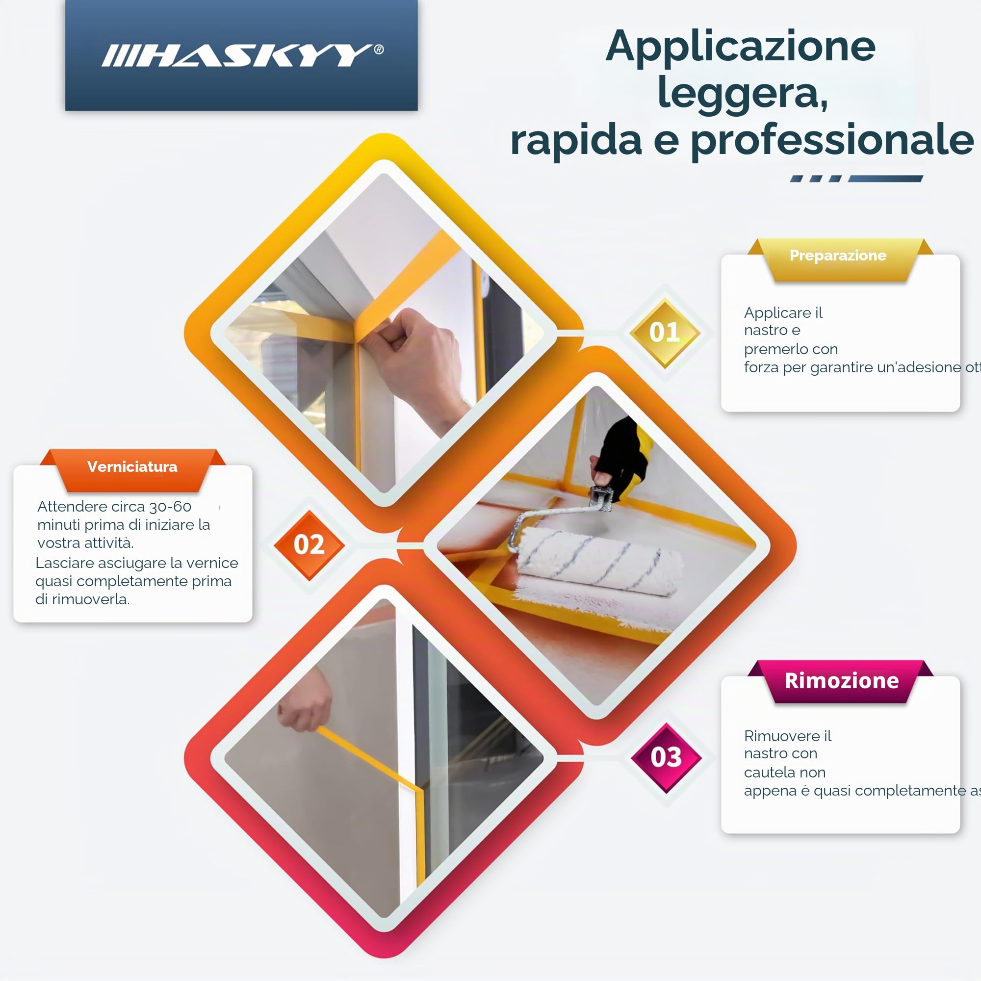 HASKYY Nastro per Mascheratura 3 rulli 30mm x 50m nastro Adesivo Professionale per Pittori, Nastro de Pittore per auto Carrozzeria