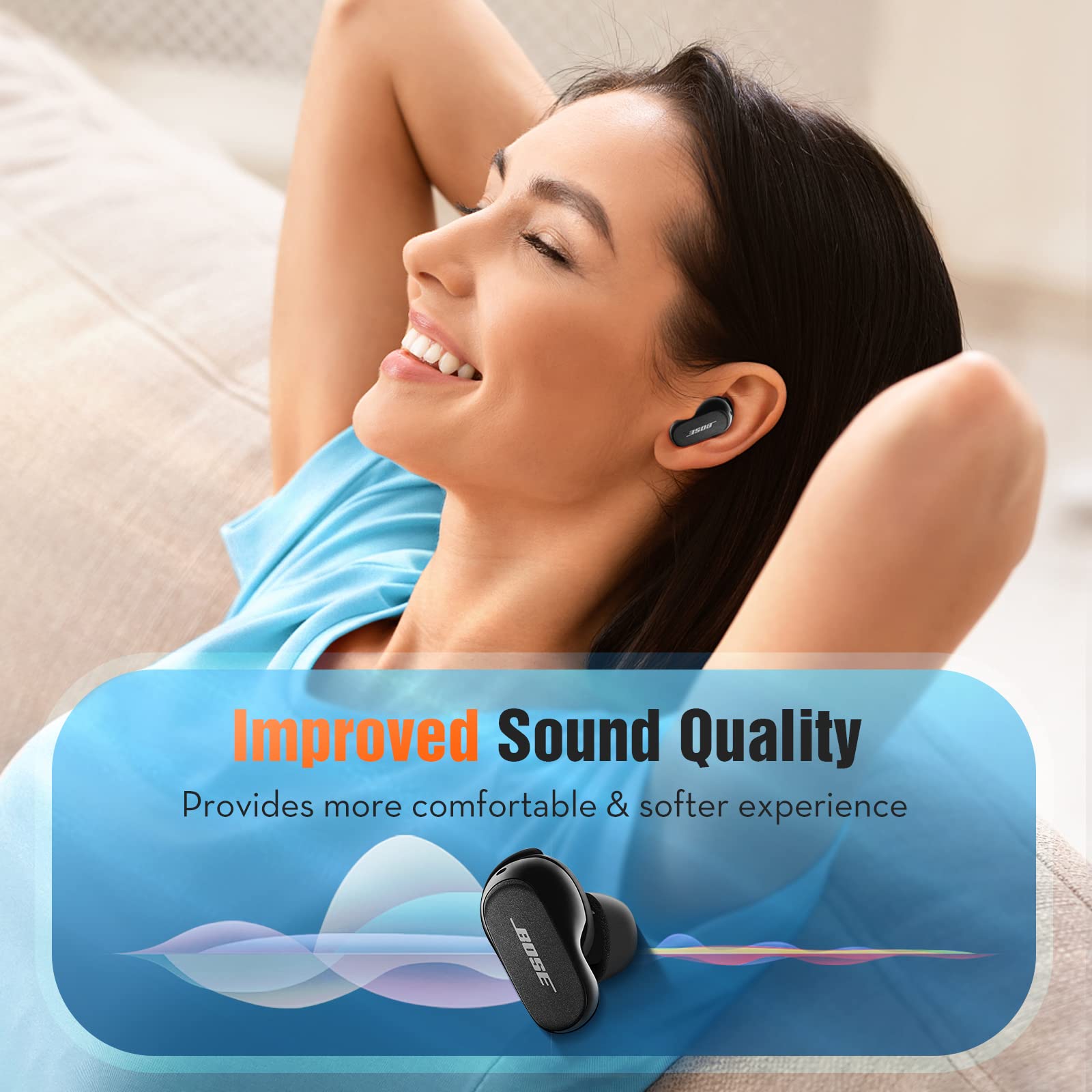 Puntas de espuma viscoelástica para auriculares Bose QuietComfort II y Ultra, sin dolor de silicona, almohadillas de repuesto antideslizantes, caben en la funda de carga, reducción de ruido, 3 pares