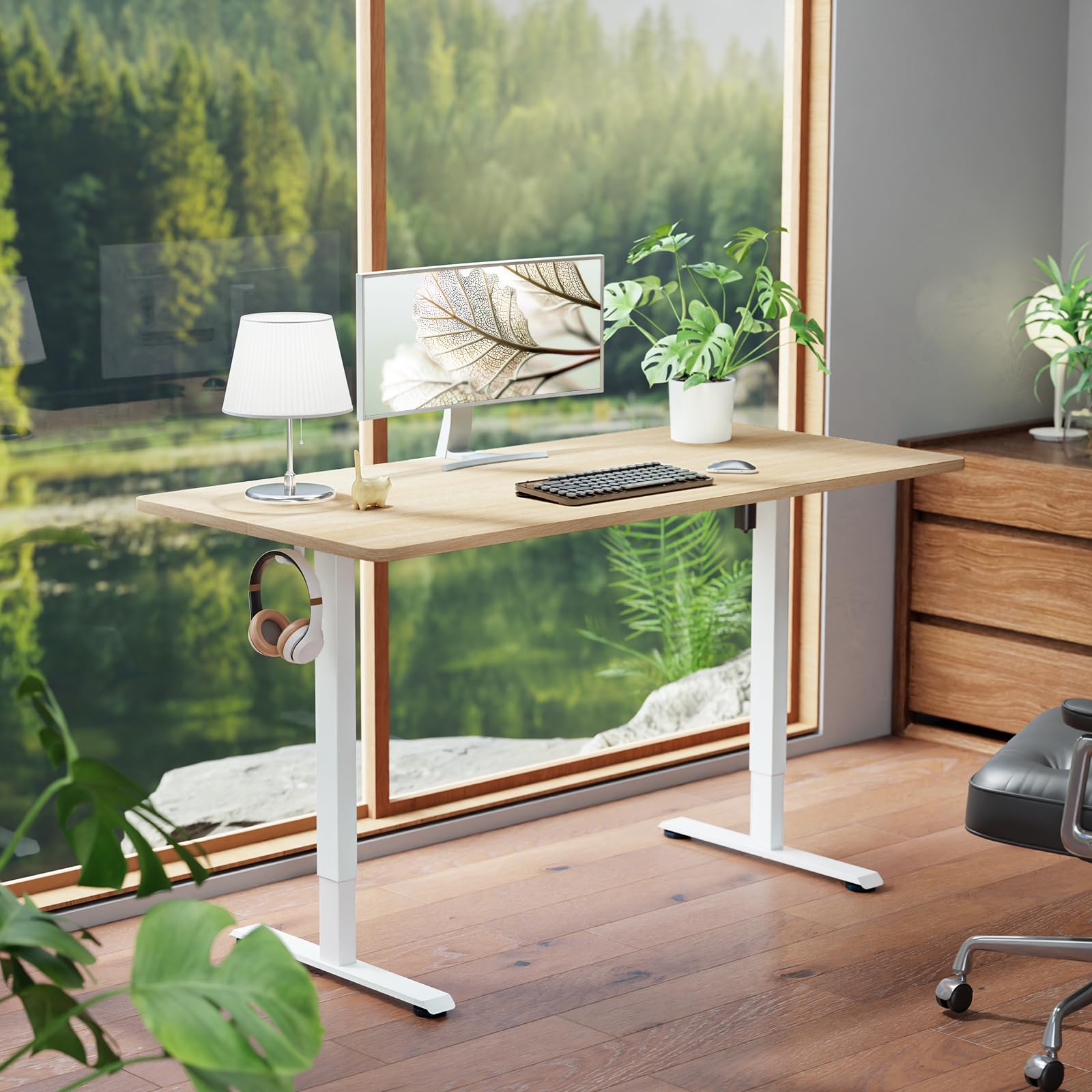 Veken 55 Inch Large Electric Standing Desk 4 Memory Heights Adjustable Sit to Stand Up Work Home Office — view 3